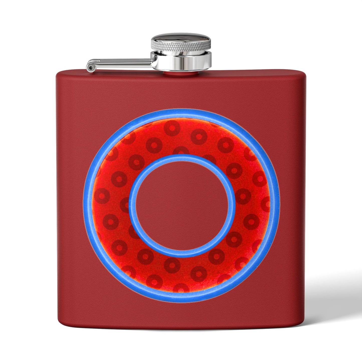 Lump's Donut Flask 6 oz -  Red/Blue Widemouthed Paradox Donut - [*w/your choice of 7 backgrounds]