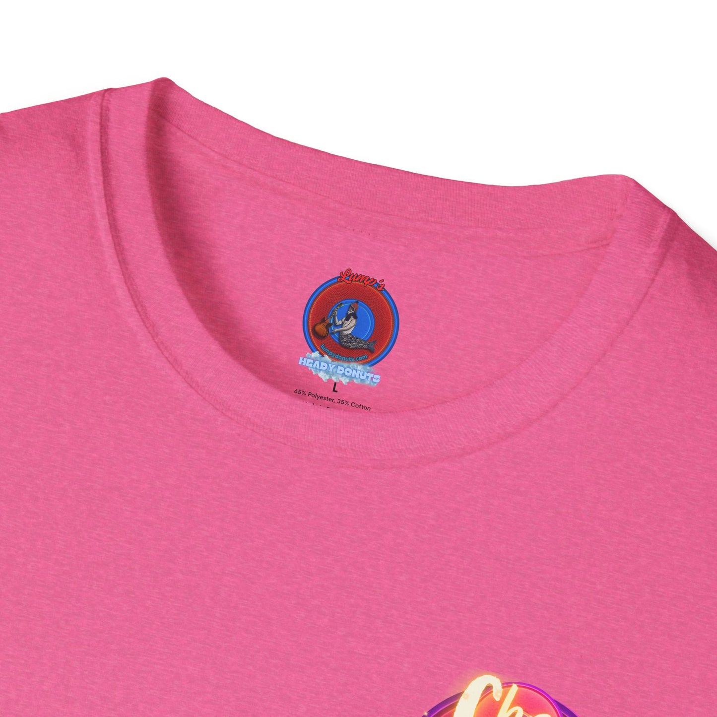 Classic Donut Tee - Unisex Soft-Style - "Cher-ing is Caring" - series 1.0  - variant 1 - magenta donuts [*charitable donut]