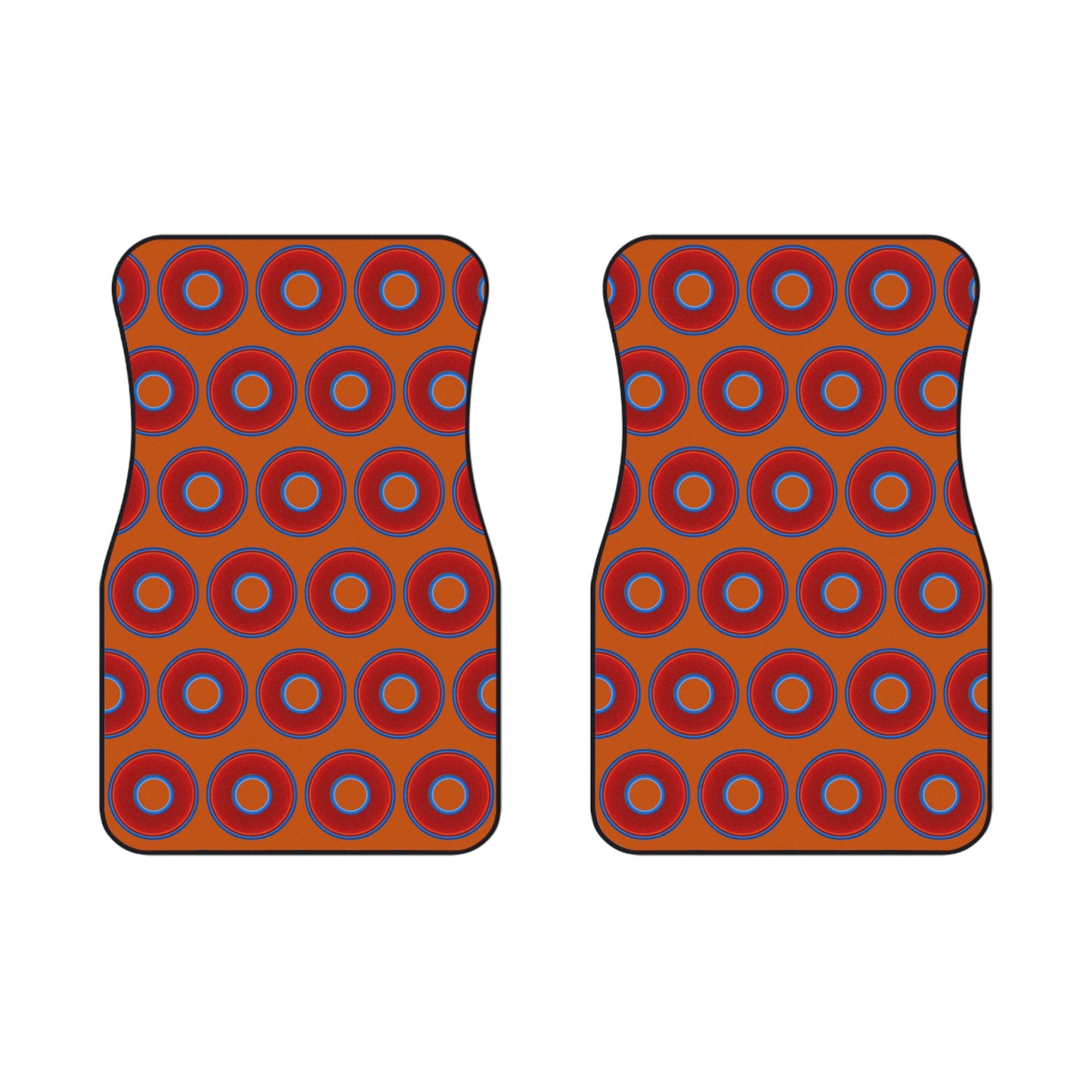 Contacted Car Mats - Set of 2/Front - vivid donut print w/dark orange background