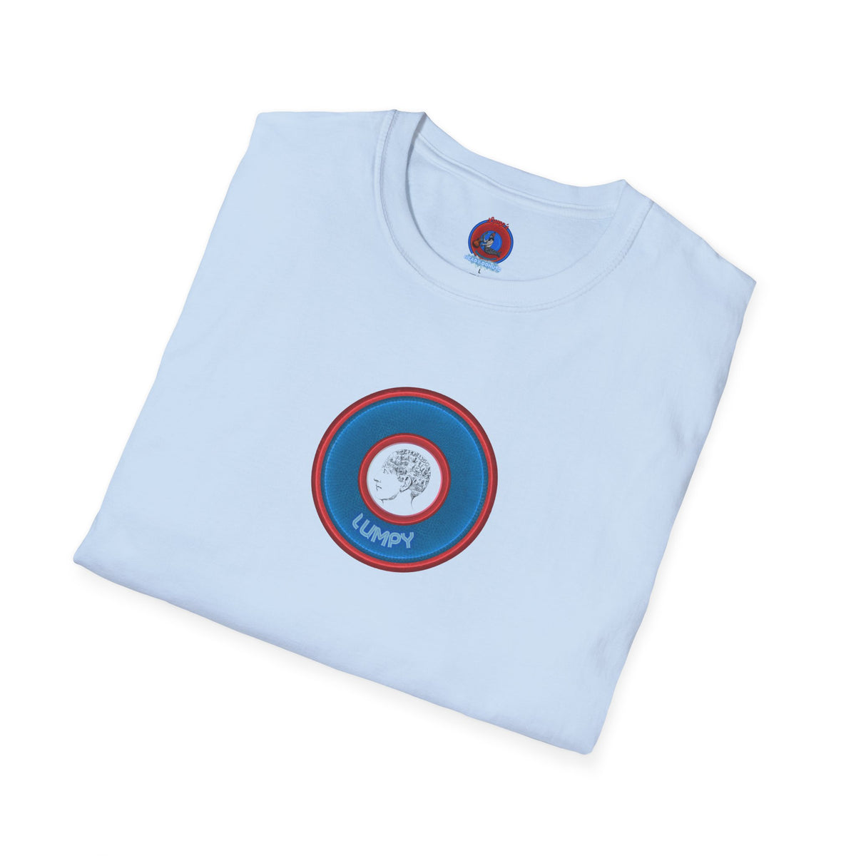 Classic Donut Tee - Unisex Soft-Style - "The Lumpy Donut" - variant 2 - blue/red donut