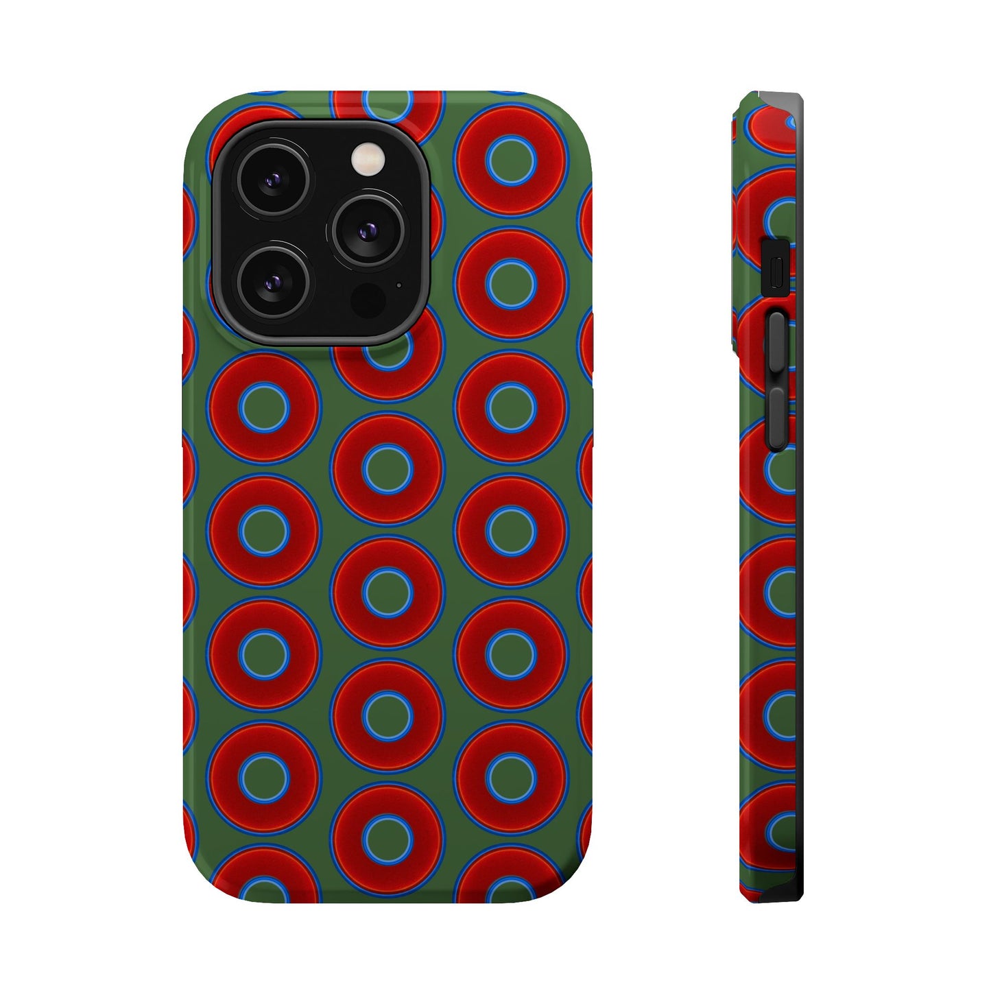 Magnetic Tough Donut Case - red vivid donut print w/dark Fenway green background
