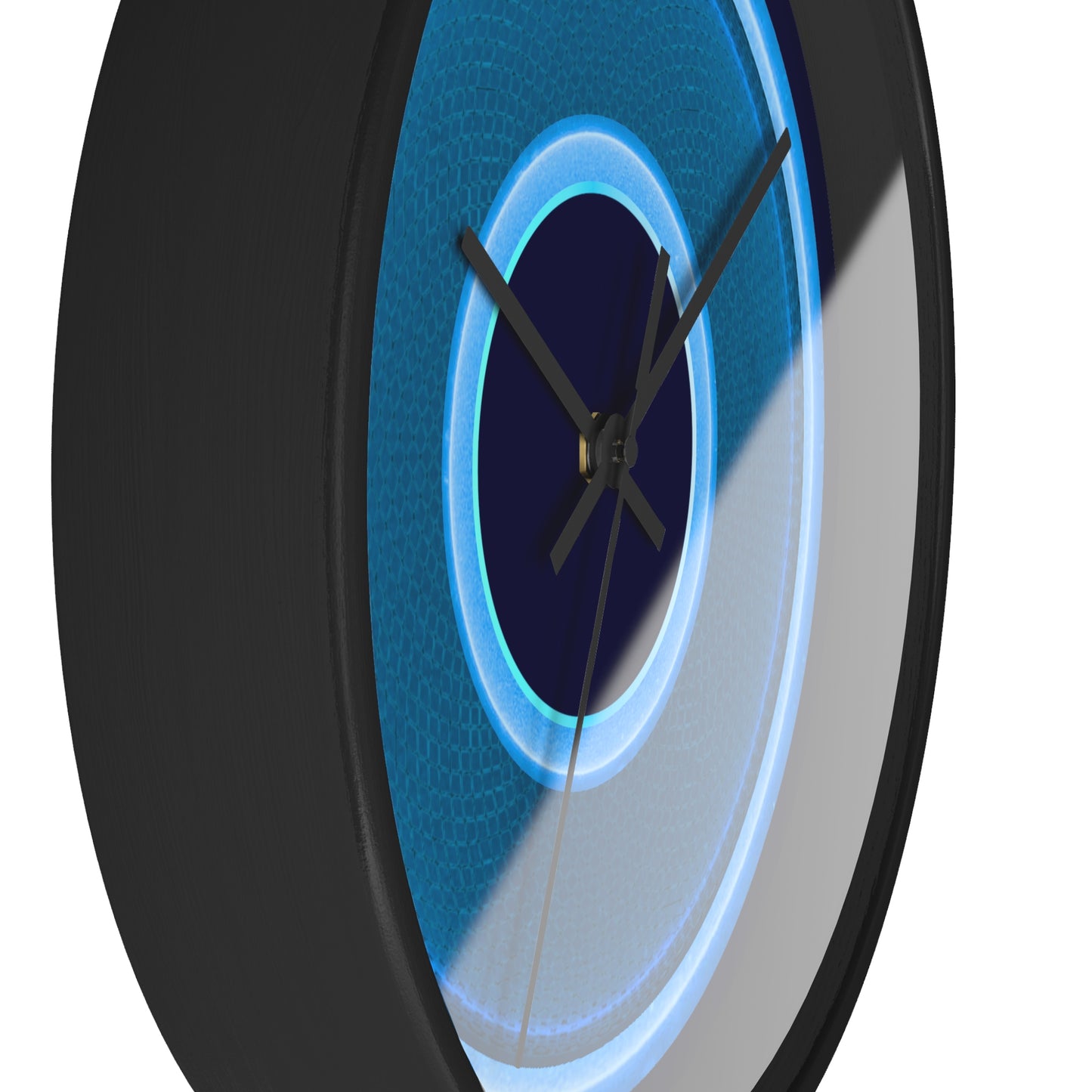 Lumpy Wall Clock - blue rustic donut w/light blue edging - variant 7 w/midnight blue background