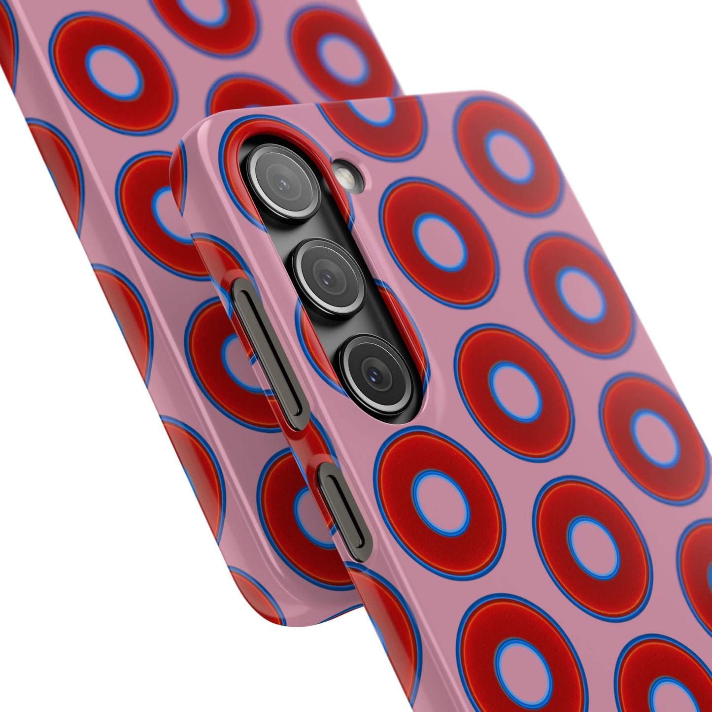 Lumpy Donut Snap Case - red vivid donut print w/pale magenta background