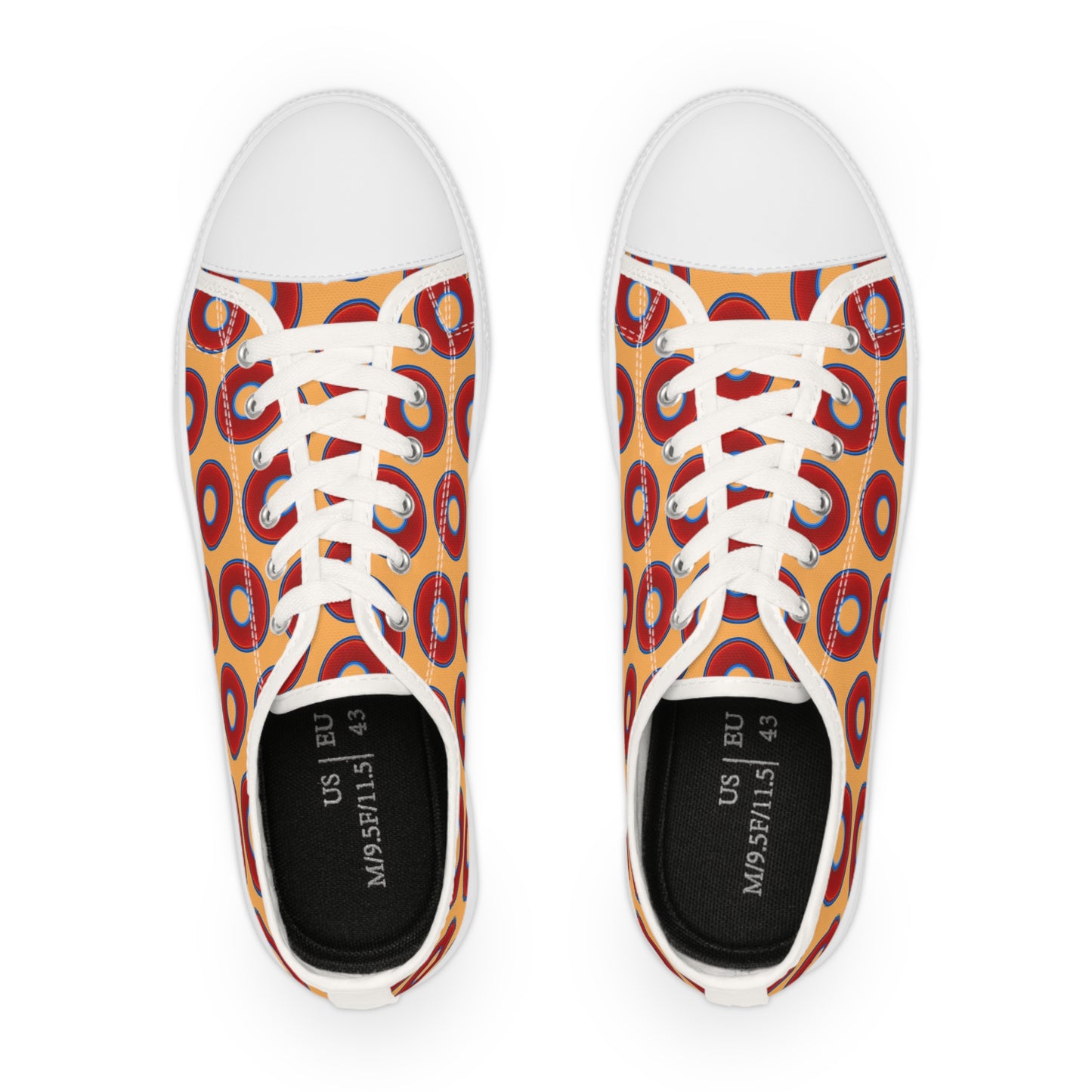 Men's - Low Top Chuck Taylors - large vivid red donut print w/creamcicle orange background