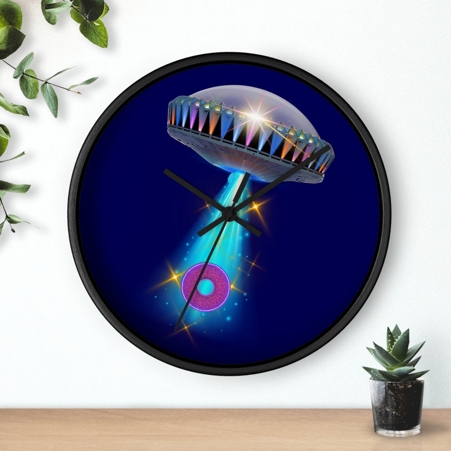 Lumpy Wall Clock - "They Serve Donuts on the Mothership now" - variant 7 - mothership & donut w/dark blue background