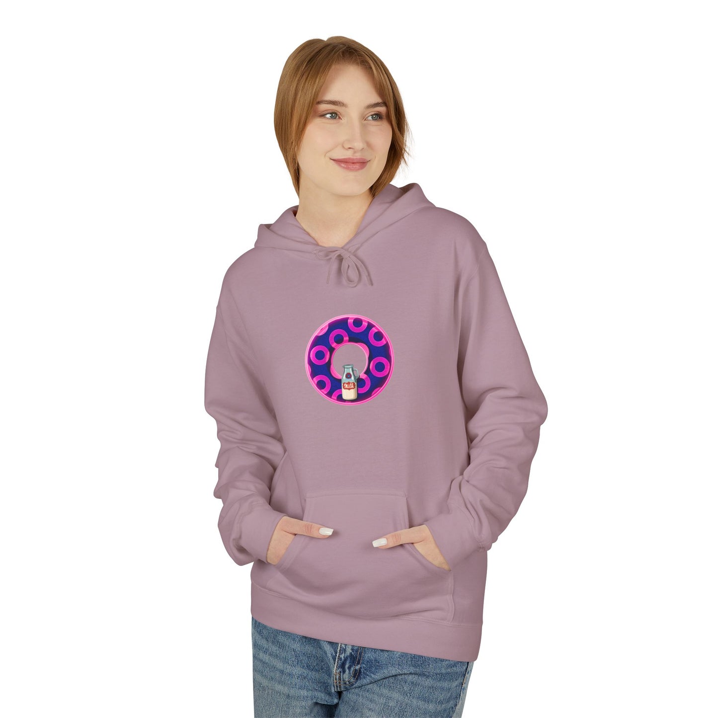 Fleece Harry Hoodies [Midweight Soft-style] - "Wooked Cream Dairy - YEMSG Donut" - blue/magenta rustic paradox donut - variant 5