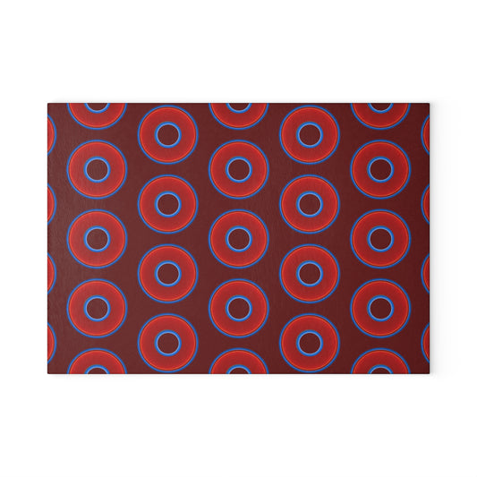 My Friend's Cutting Board - vivid red donuts w/dark red background