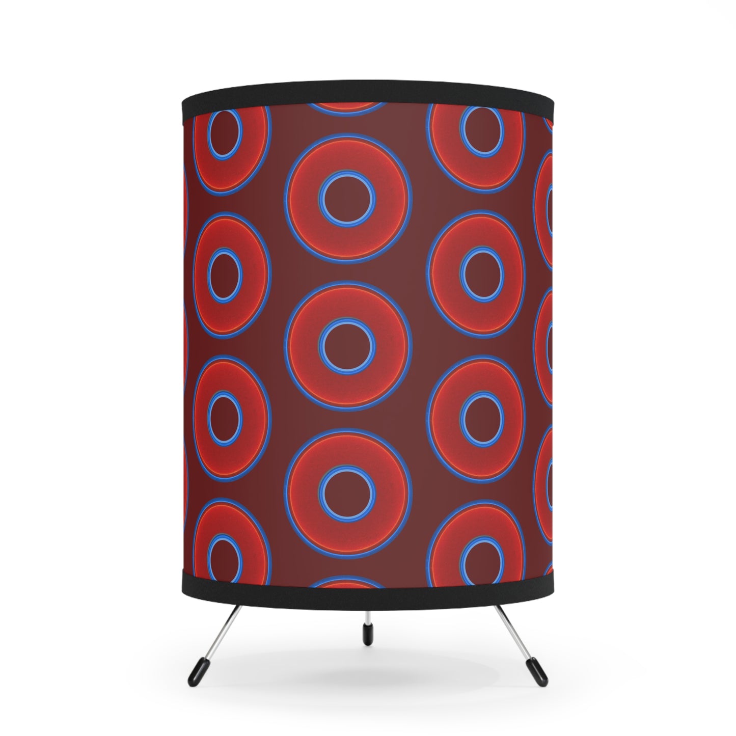 Lumpy Tripod Donut Lamp - vivid red donuts w/dark red background