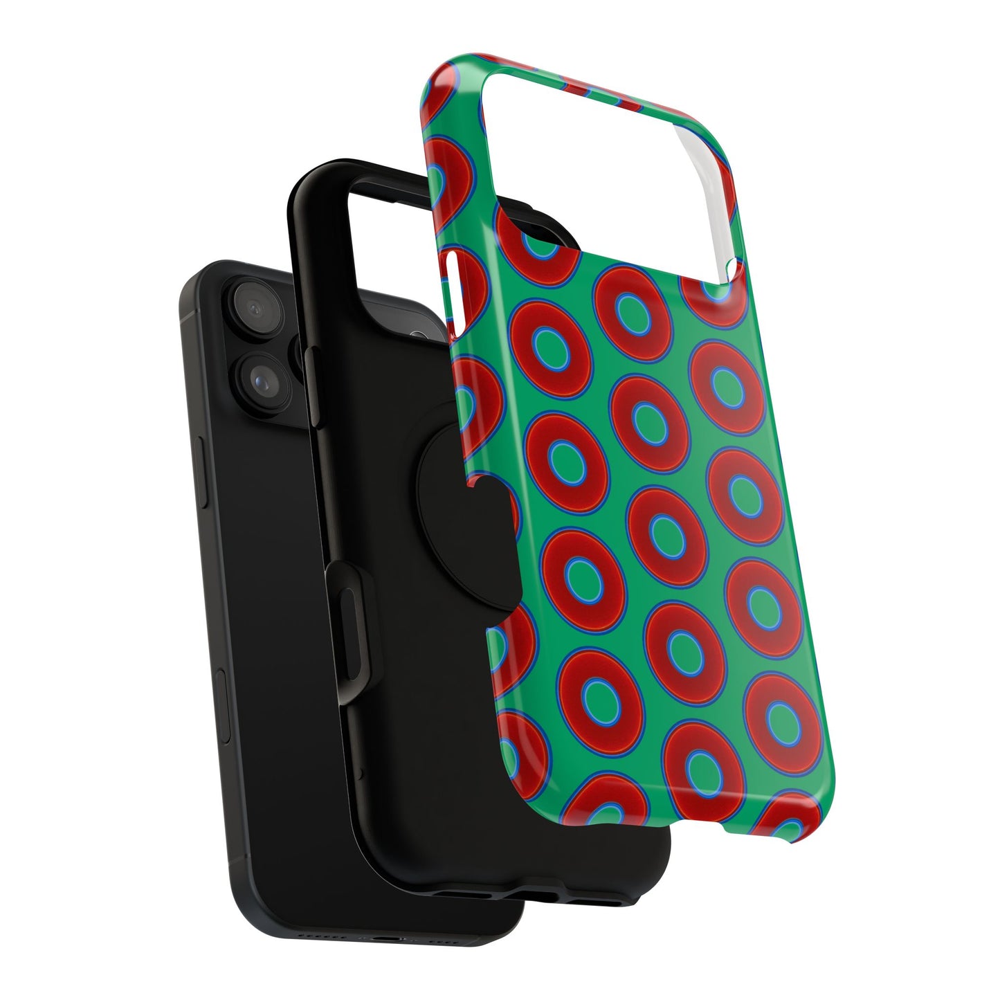 Impact-Resistant Lumpy Donut Case - red vivid donut print w/jade green background