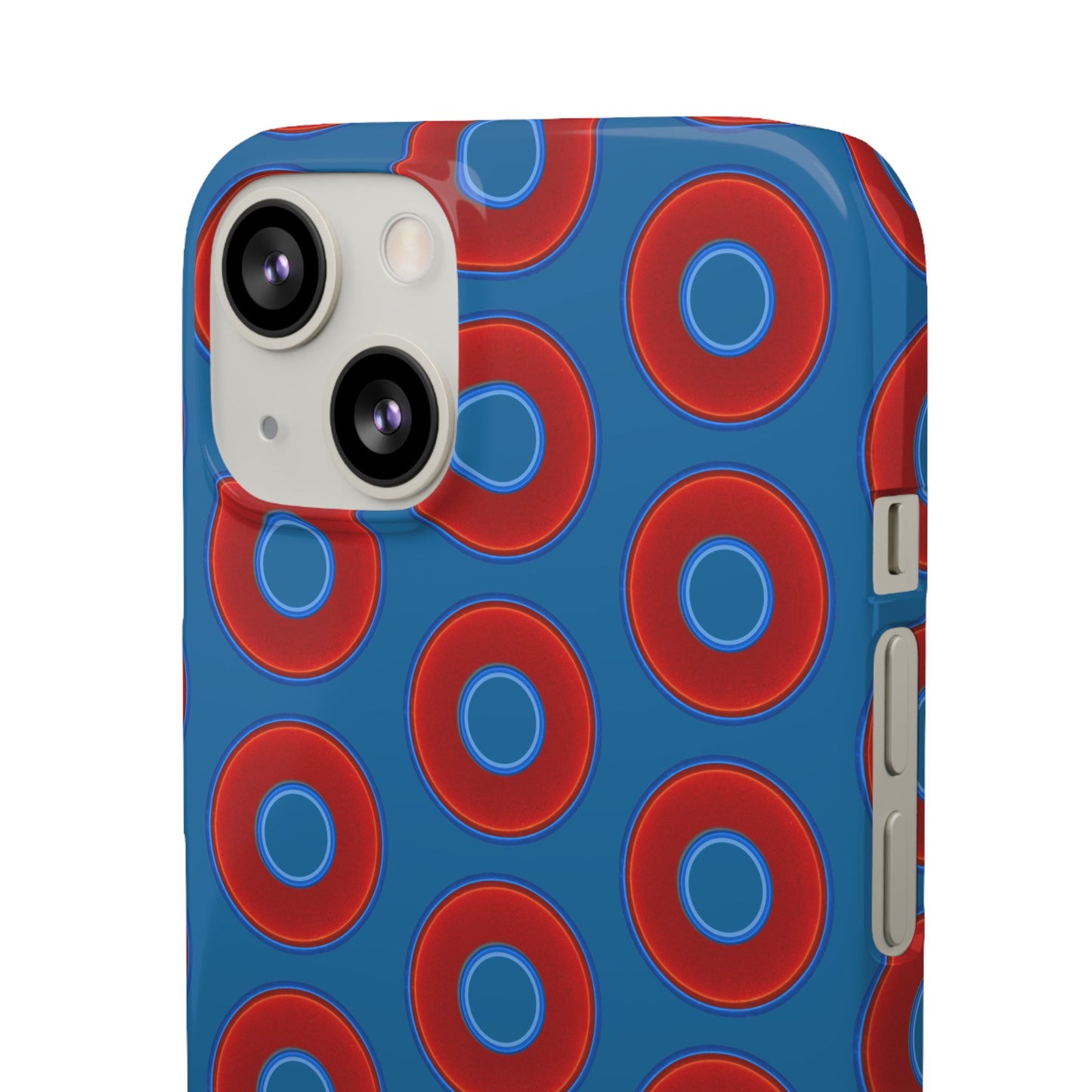 Lumpy Donut Snap Case - red vivid donut print w/wavy navy blue background