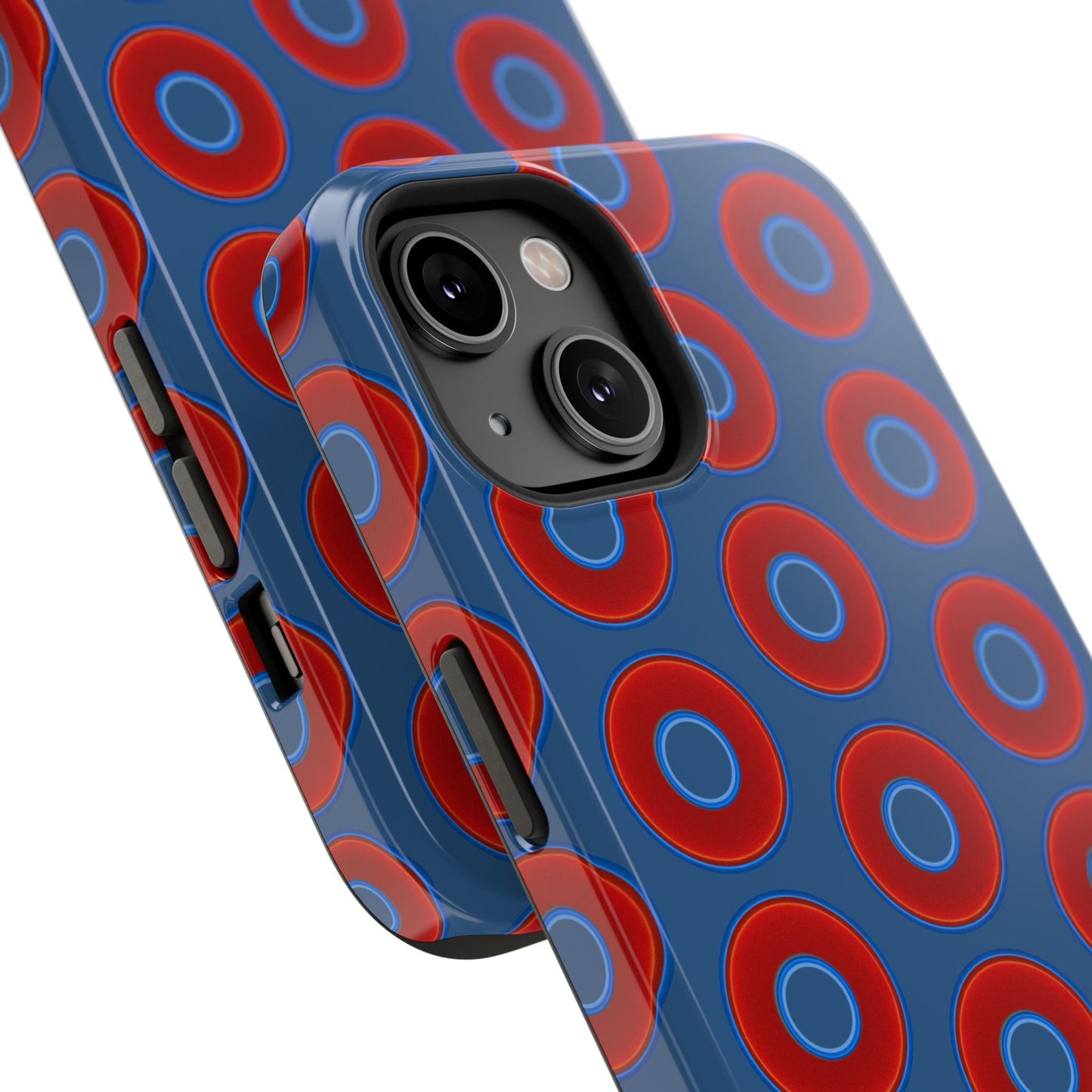 Impact-Resistant Lumpy Donut Case - red vivid donut print w/light navy blue background
