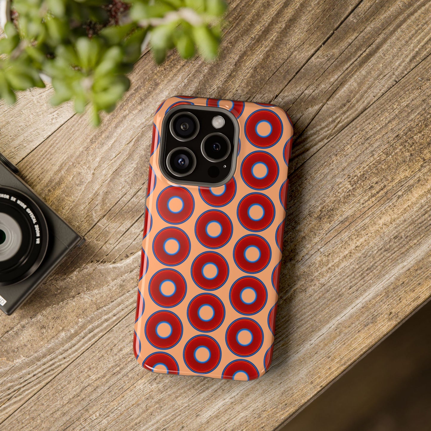 Magnetic Tough Donut Case - red vivid donut print w/peach background