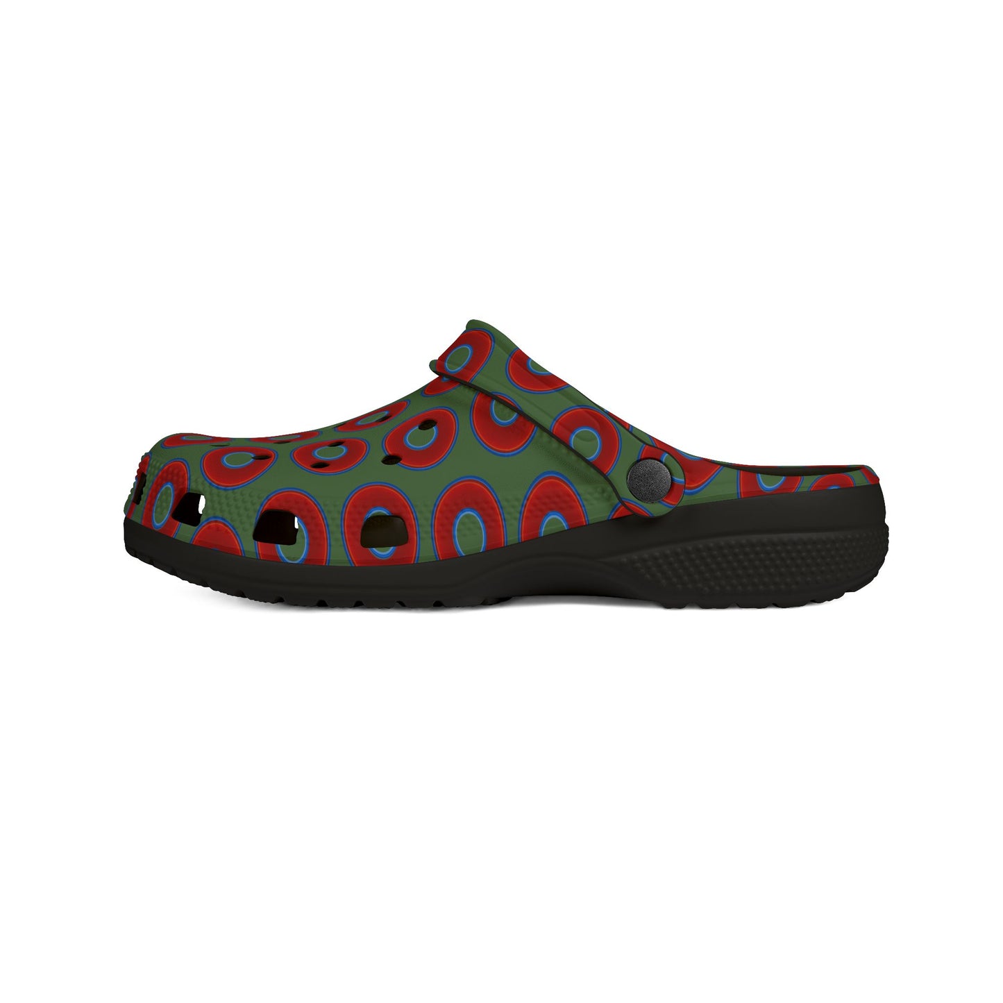 Spatchcocks - donut slip-on shoes - vivid red donuts w/dark green background [unisex]