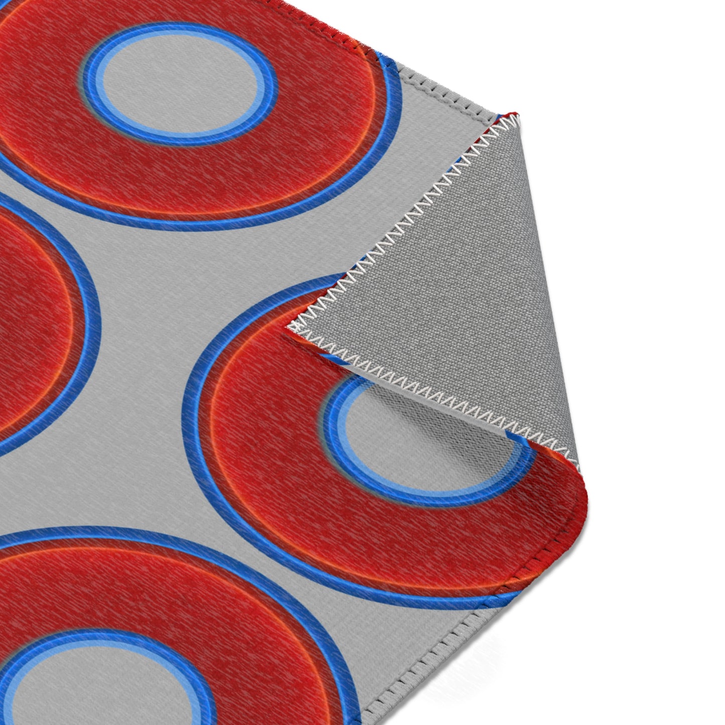 Lumpy Donut Print Rug - choice of 3 sizes - vivid red donut print w/light gray background