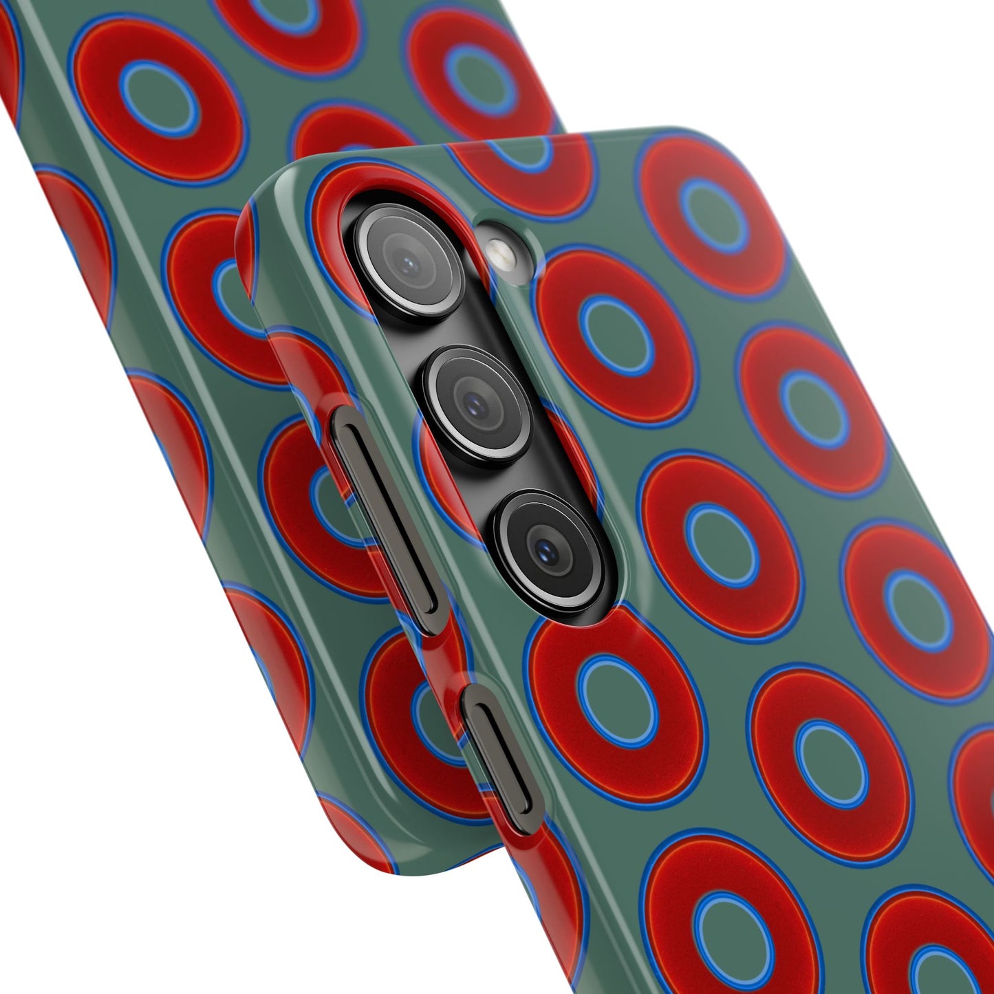 Lumpy Donut Snap Case - red vivid donut print w/Fenway green background