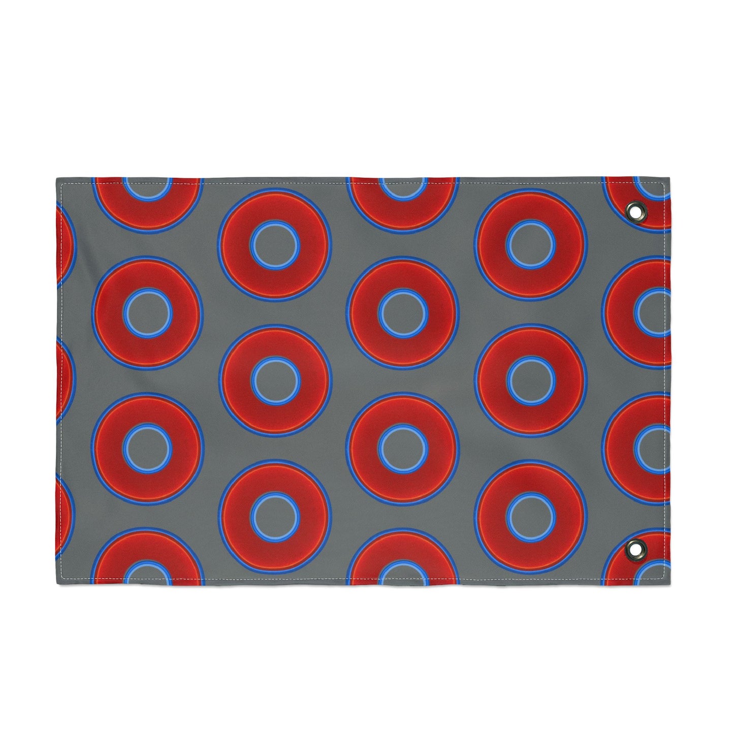 Lumpy Flagpole Sitters - Donut Flags [12" x 18"] - red vivid donut print w/dark gray background
