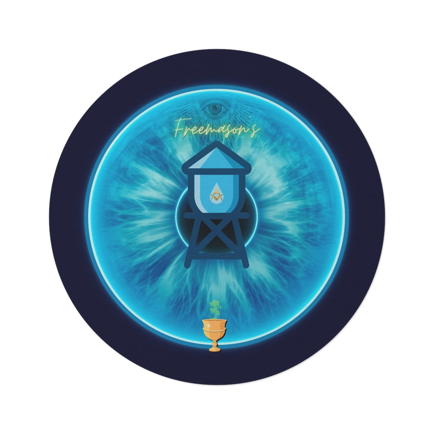 Round Room - 5 ft x 5 ft Lumpy Donut Rug - "The Peering Donut Rug of Opacity" - light blue idonut w/dark navy background - variant 2