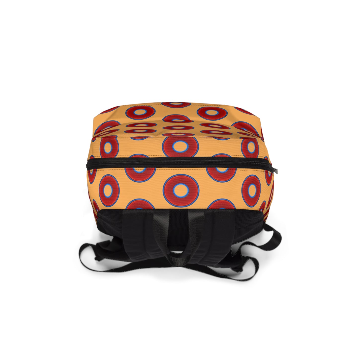 Donut Backpack - red vivid donuts w/creamsicle orange background