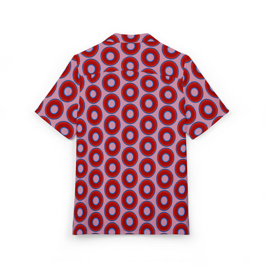 Wilson's 'Epic Hawaiian-Punch' Shirt - vivid red donut print w/pale magenta background [unisex]