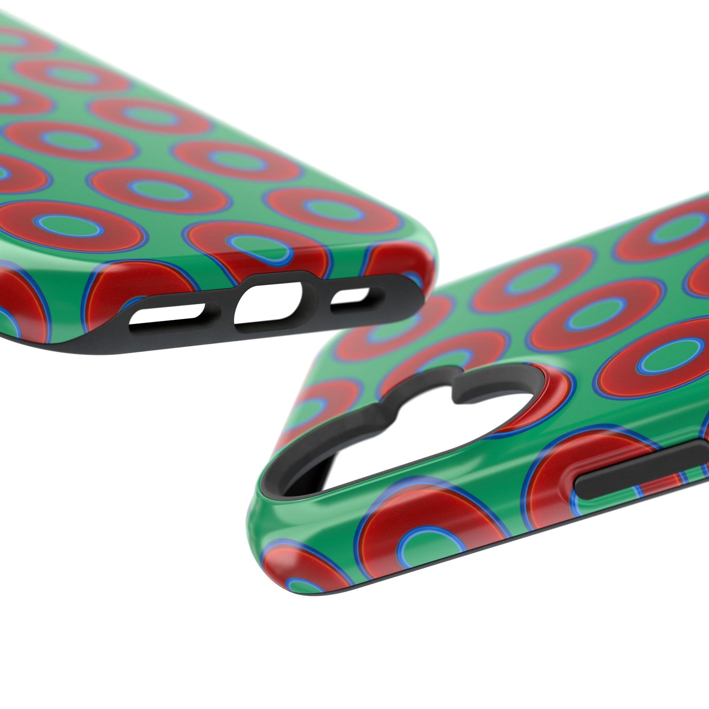 Impact-Resistant Lumpy Donut Case - red vivid donut print w/jade green background
