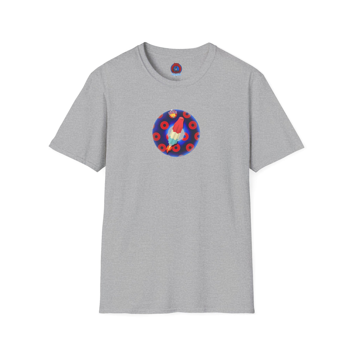 Classic Donut Tee - Unisex Soft-Style - "Blow this Popsicle Stand" - blue/red paradox bomb pop donut - variant 3