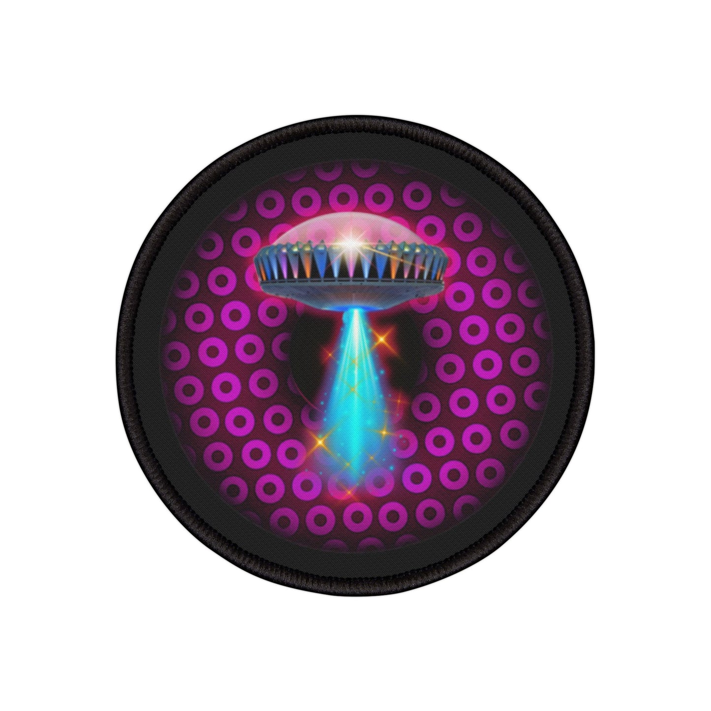 Iron-On Donut Patch - "They Have Donut Patches on the Mothership Now" - paradoxical dark red/magenta donut - variant 3