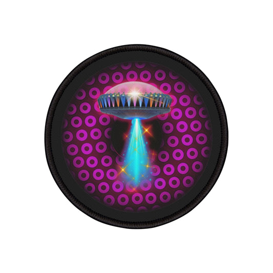 Iron-On Donut Patch - "They Have Donut Patches on the Mothership Now" - paradoxical dark red/magenta donut - variant 3