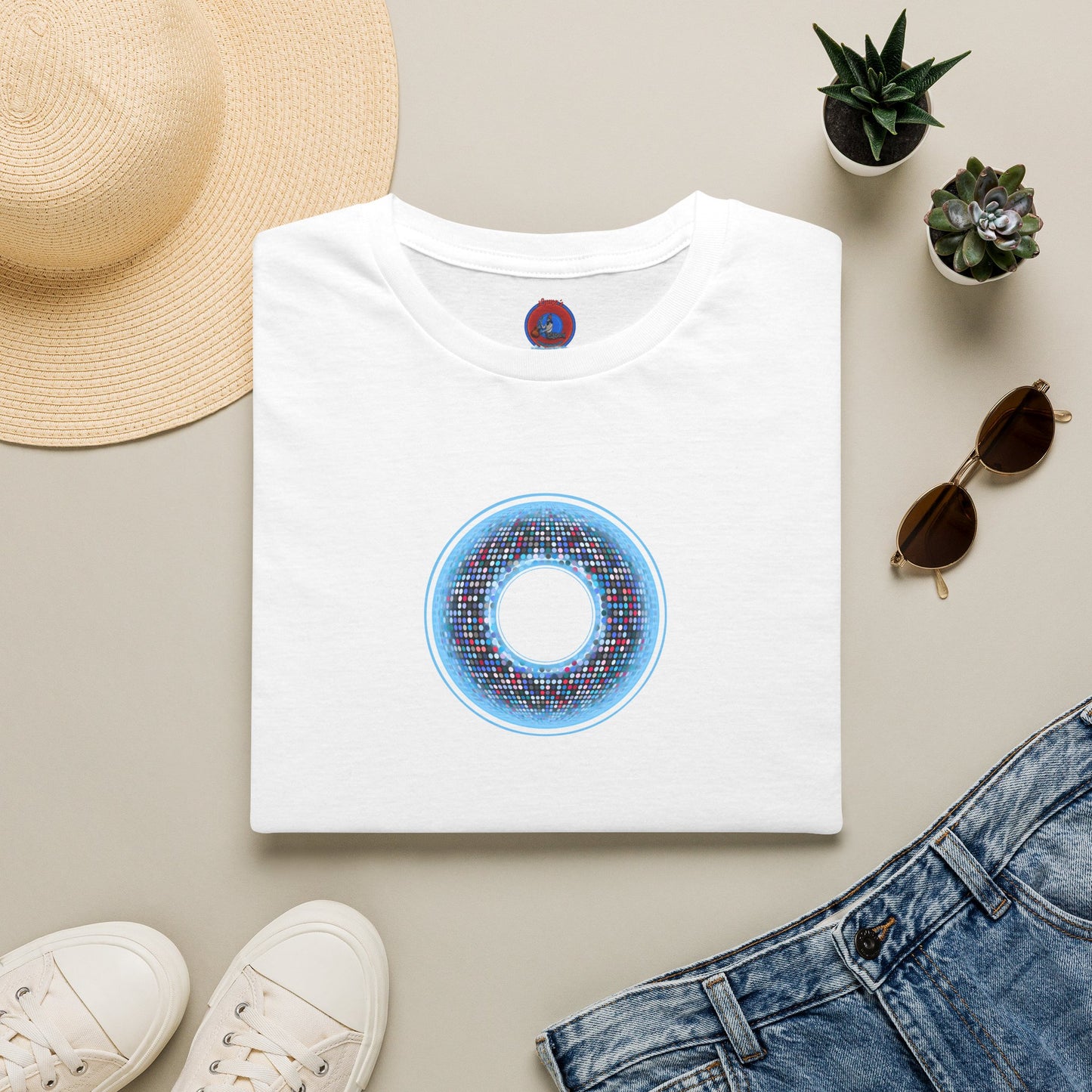 Classic Donut Tee - Unisex Soft-Style - "Microdot Donut" - light blue pixilated donut