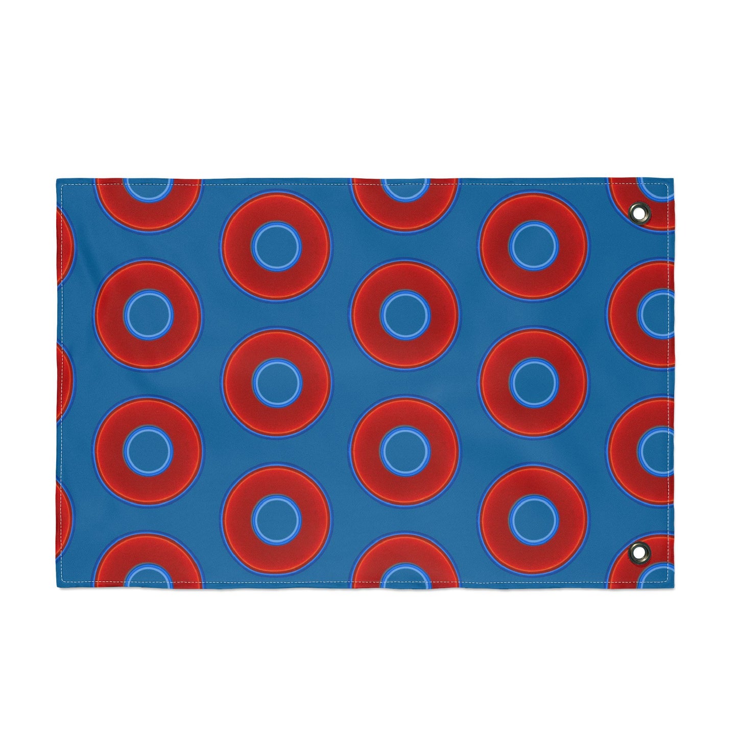 Lumpy Flagpole Sitters - Donut Flags [12" x 18"] - red vivid donut print w/wavy navy blue background