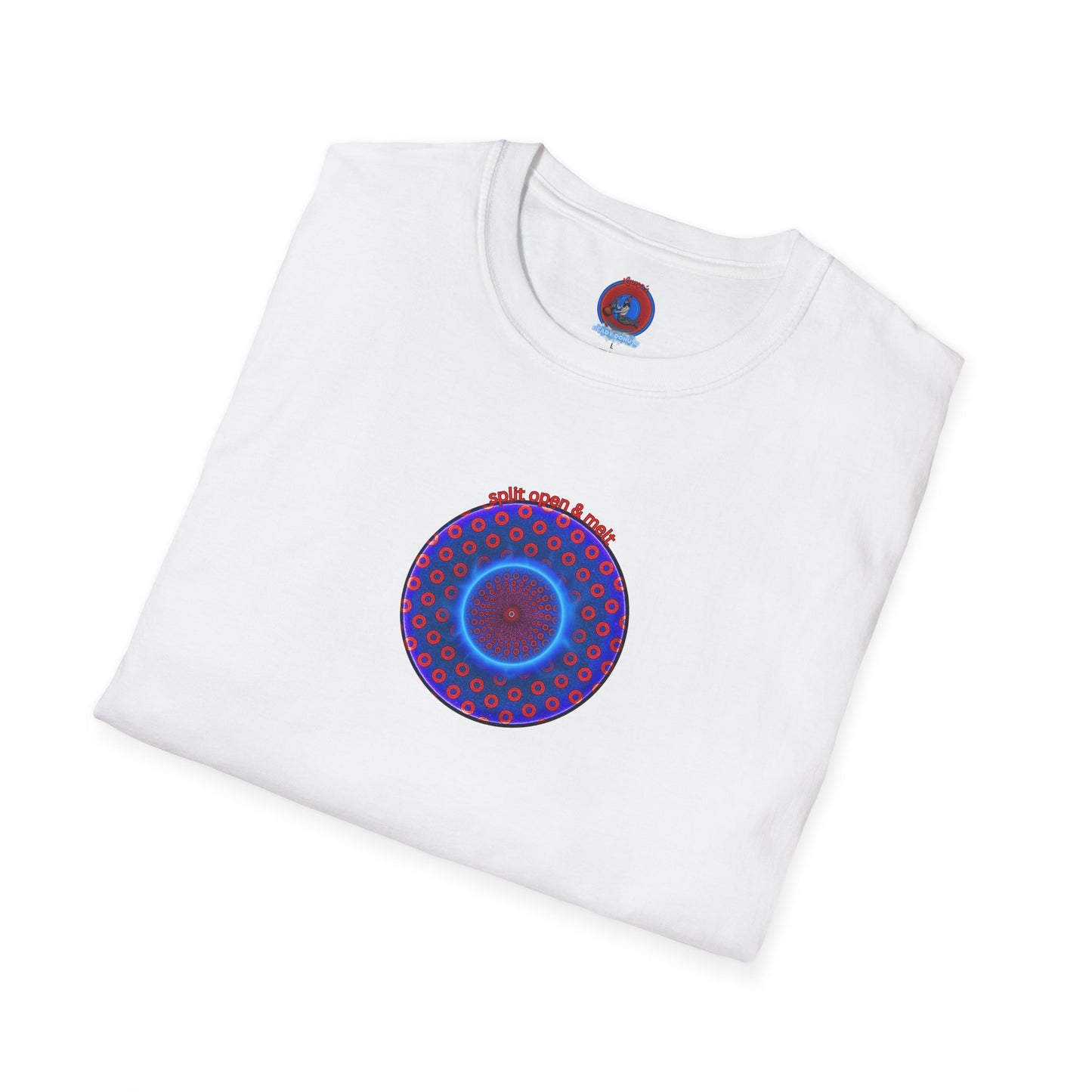 Classic Donut Tee - Unisex Soft-Style - "Split Open Donut Melt" - blue/red electric paradox donut - variant 2