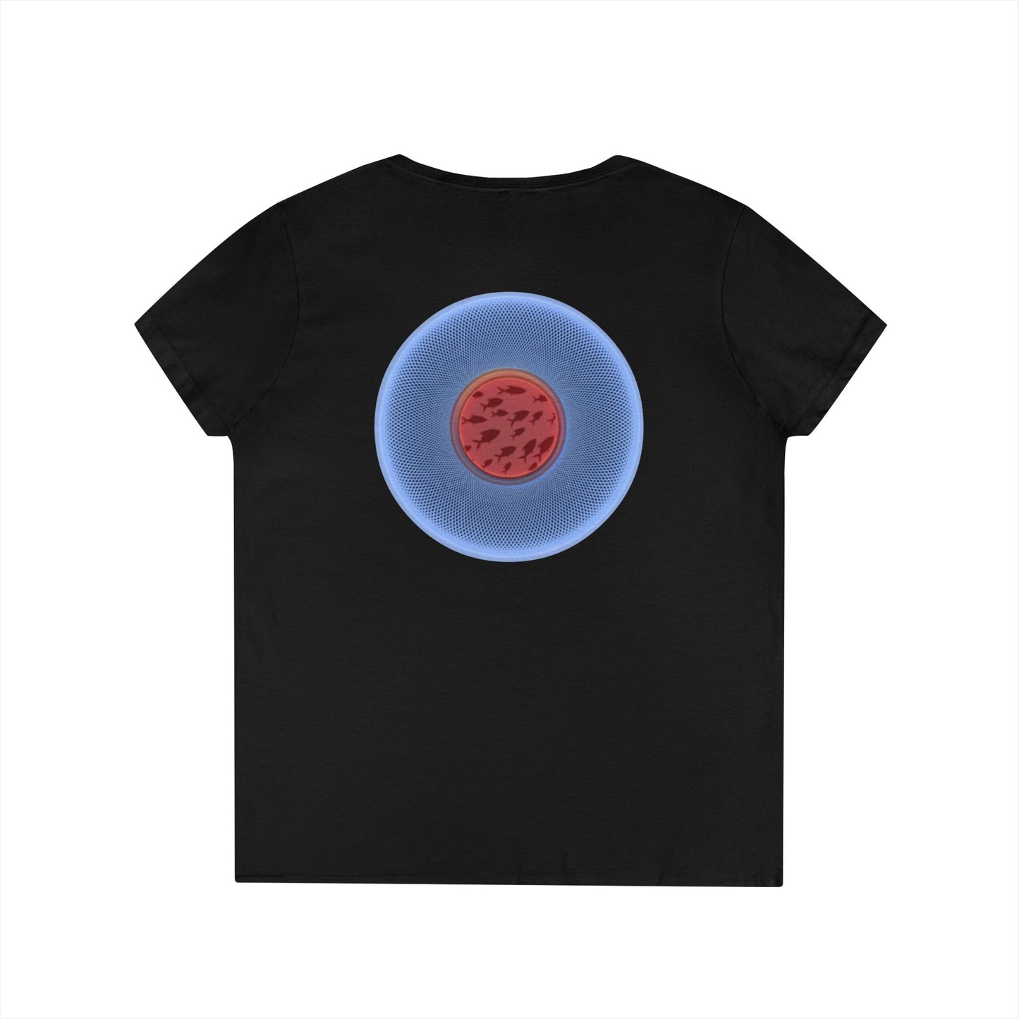 Women's Donut V-Neck Tee - "If I'm Swimming By" - variant 2 - blue/red phatty donut w/