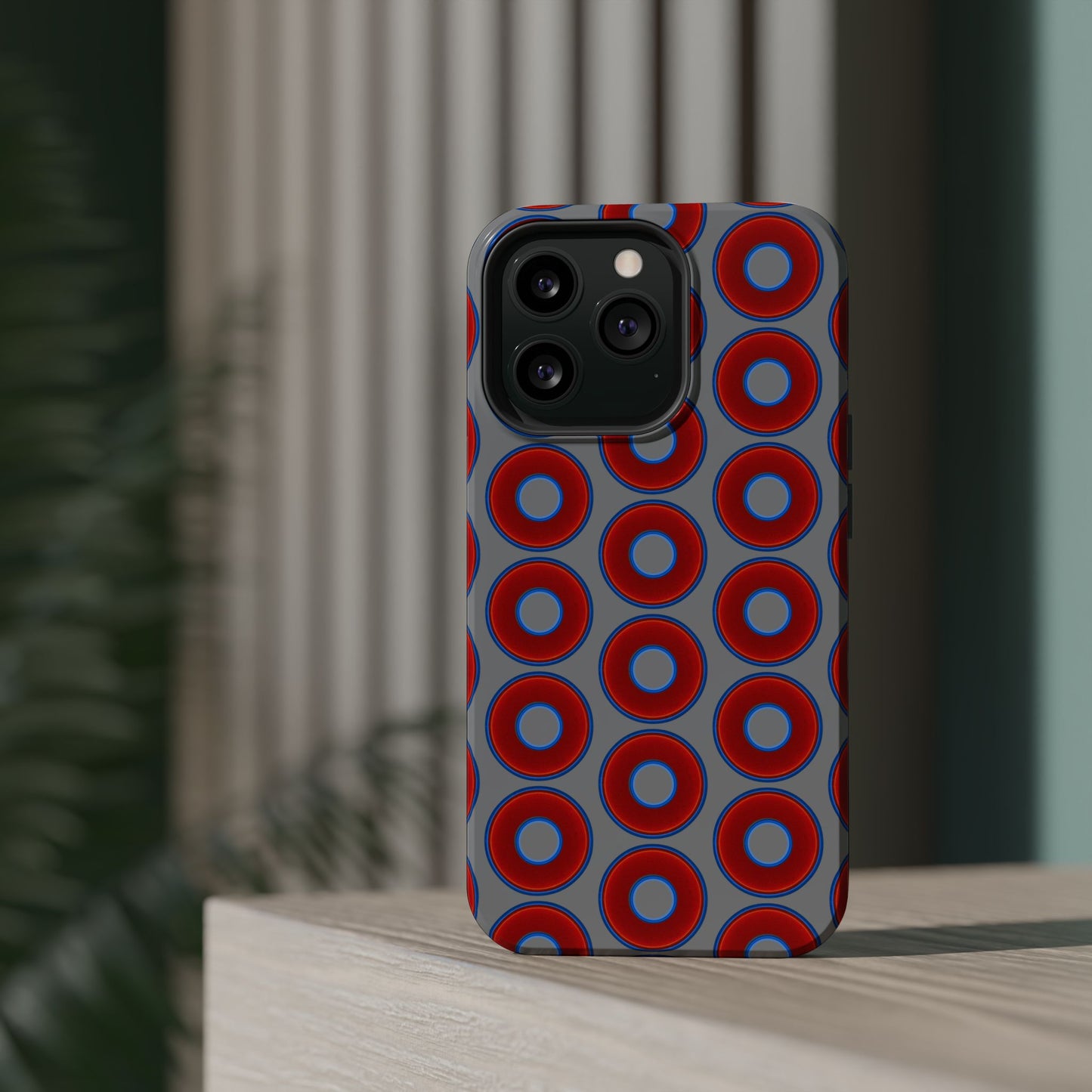 Magnetic Tough Donut Case - red vivid donut print w/gray background