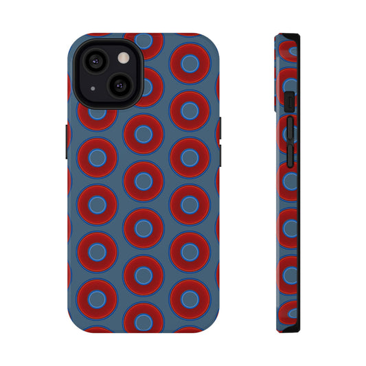 Impact-Resistant Lumpy Donut Case - red vivid donut print w/steel blue background