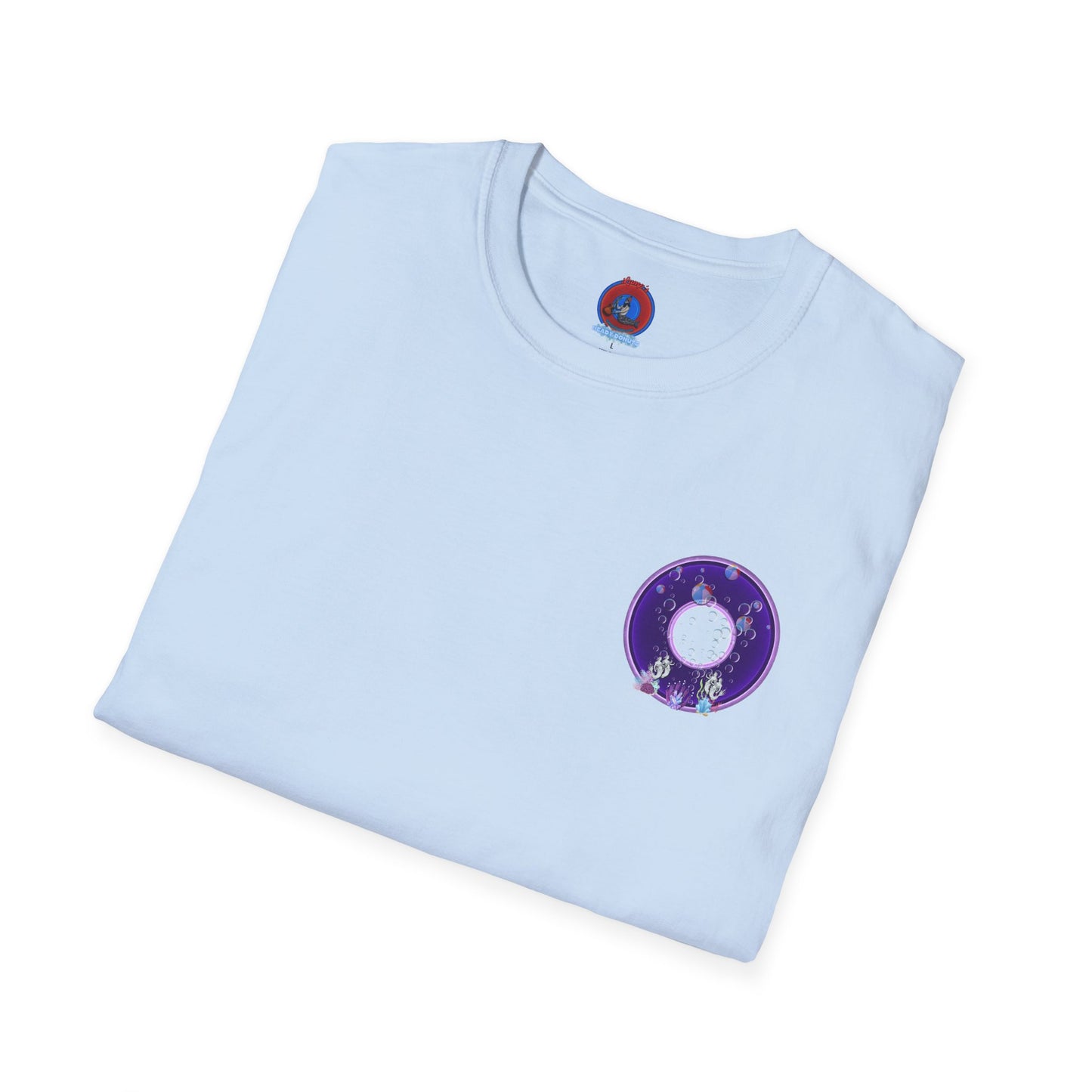 Classic Donut Tee - Unisex Soft-Style - "Sure That Sirens Made This Donut For Me" - vivid dark purple/light purple donut