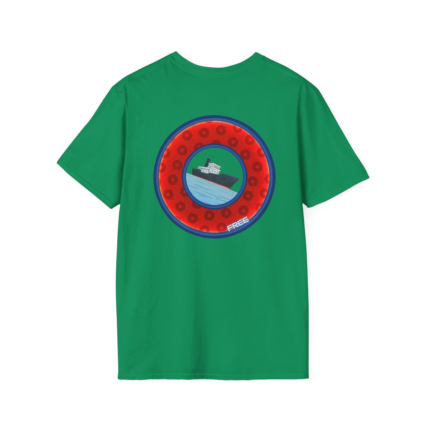 Classic Donut Tee - Unisex Soft-Style - "Phree Donut Sliders" - red/blue widemouthed paradox donut