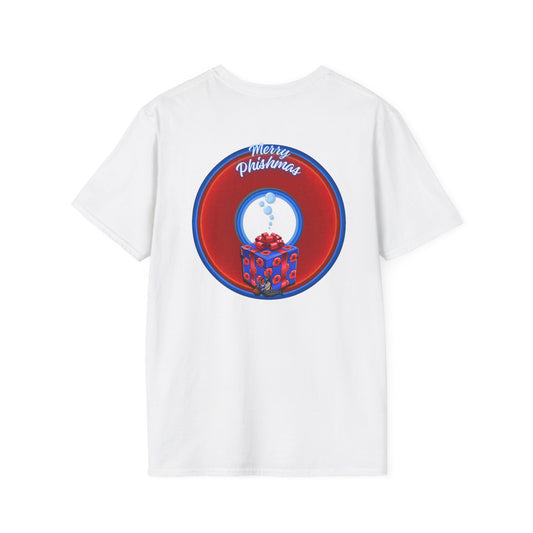 Classic Donut Tee - Unisex Soft-Style - "Phishmas Caroler's Tee " - vivid red/blue donut - variant 2