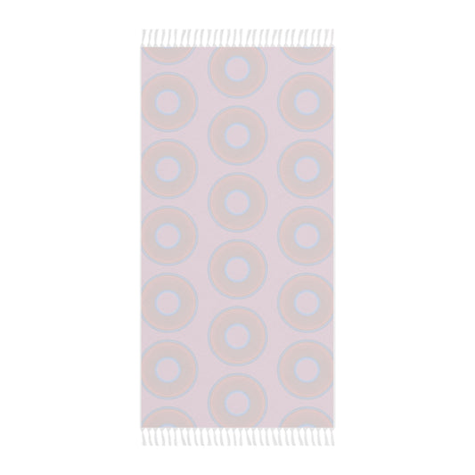 Oversized Lumpy Beach Towel - vivid red donuts w/pink background