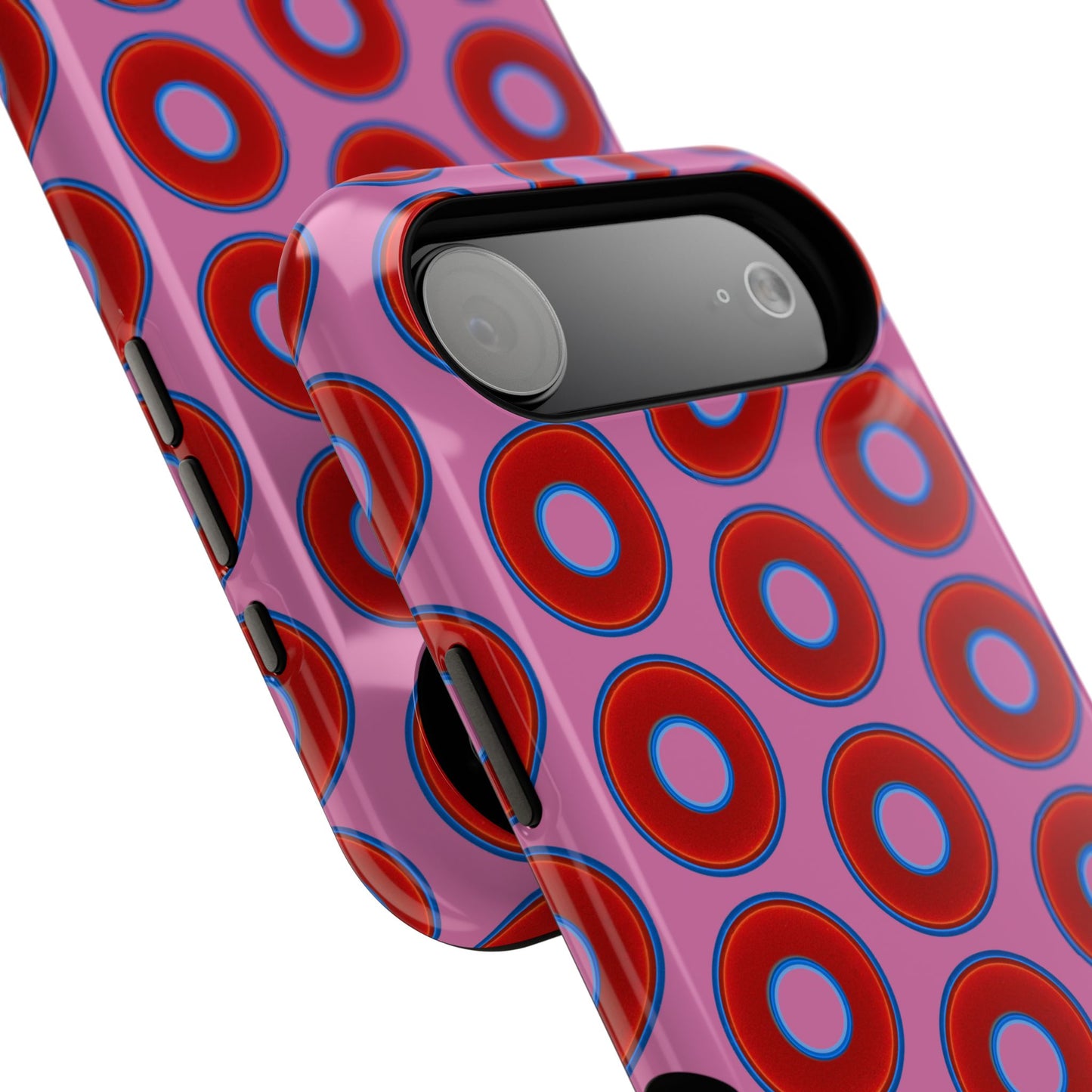 Impact-Resistant Lumpy Donut Case - red vivid donut print w/pink background