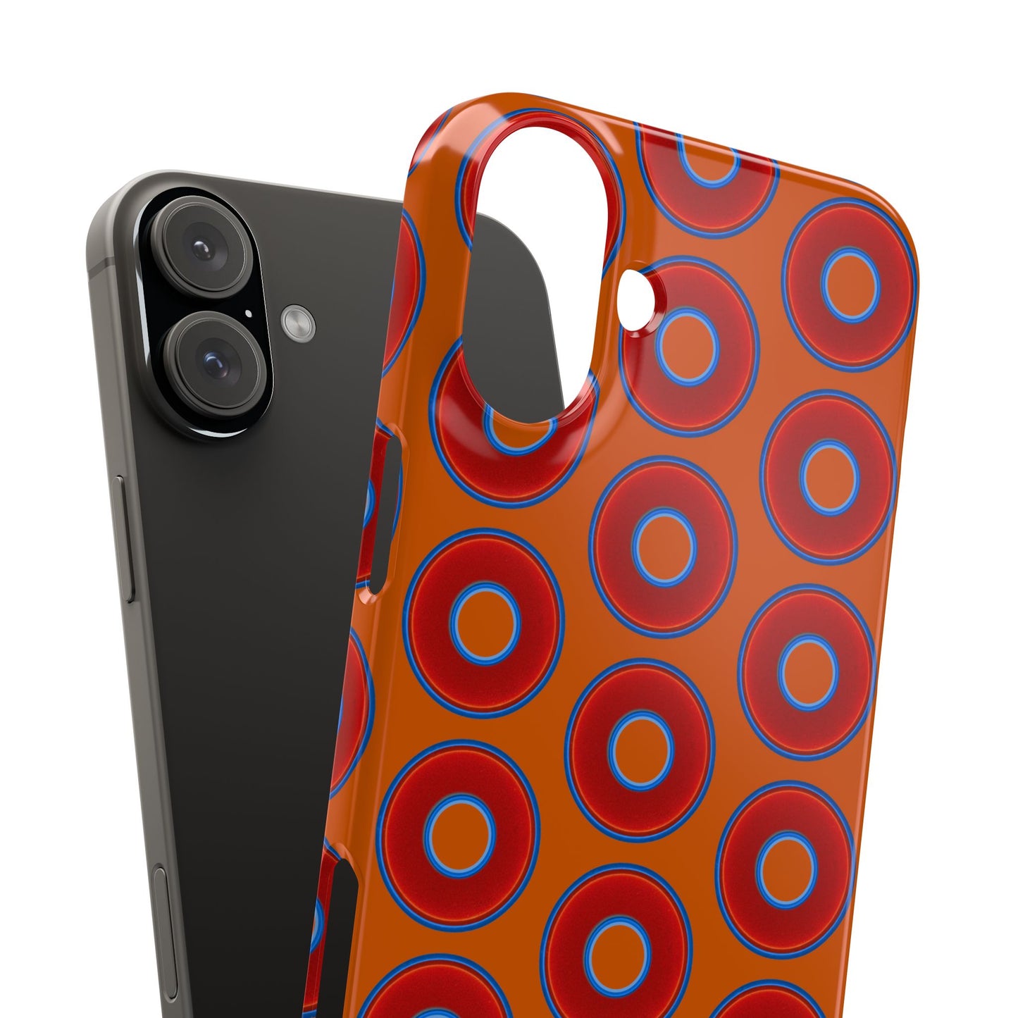 Lumpy Donut Snap Case - red vivid donut print w/dark orange background