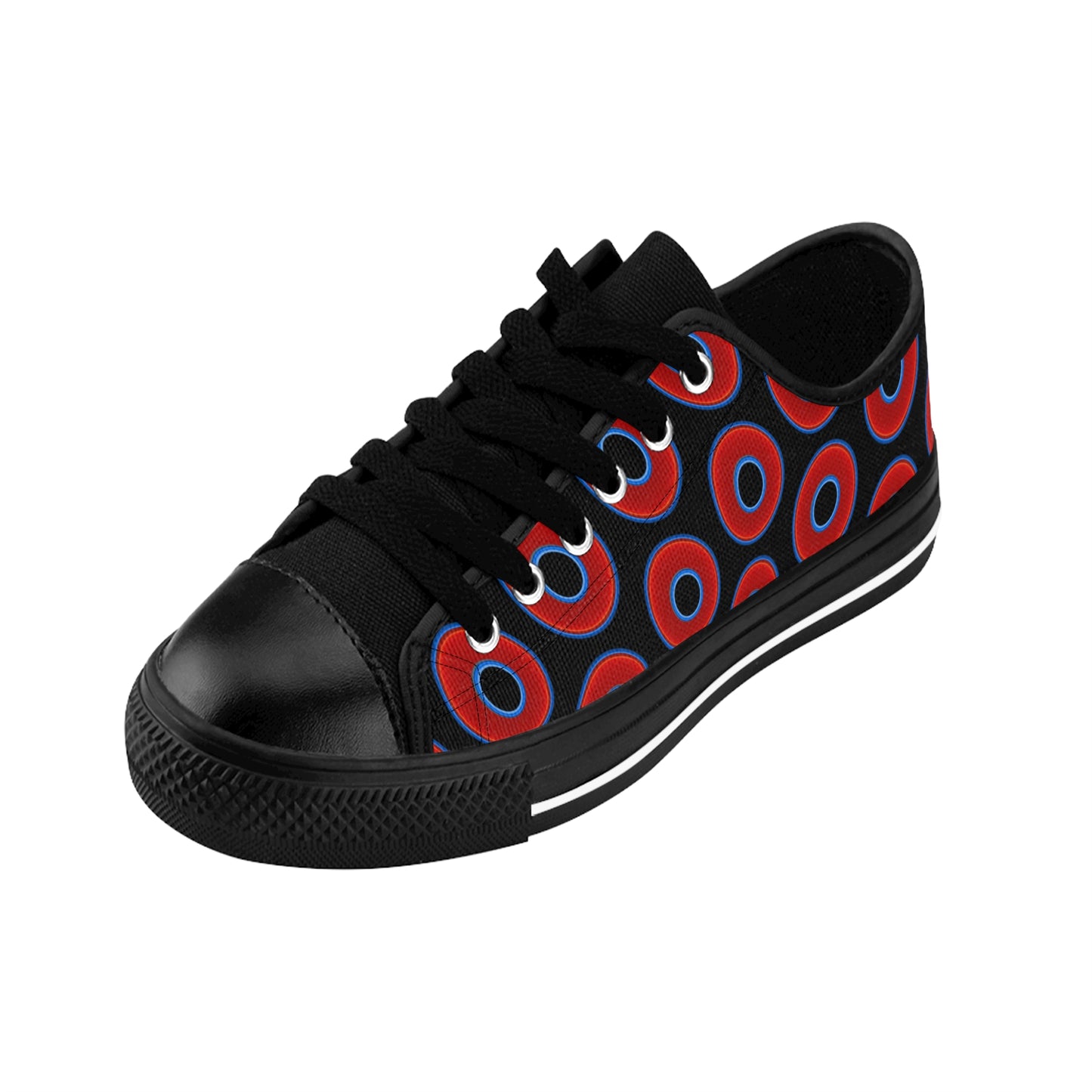 Men's Cushiony Convectors - Low Top - large red vivid donut print w/black background
