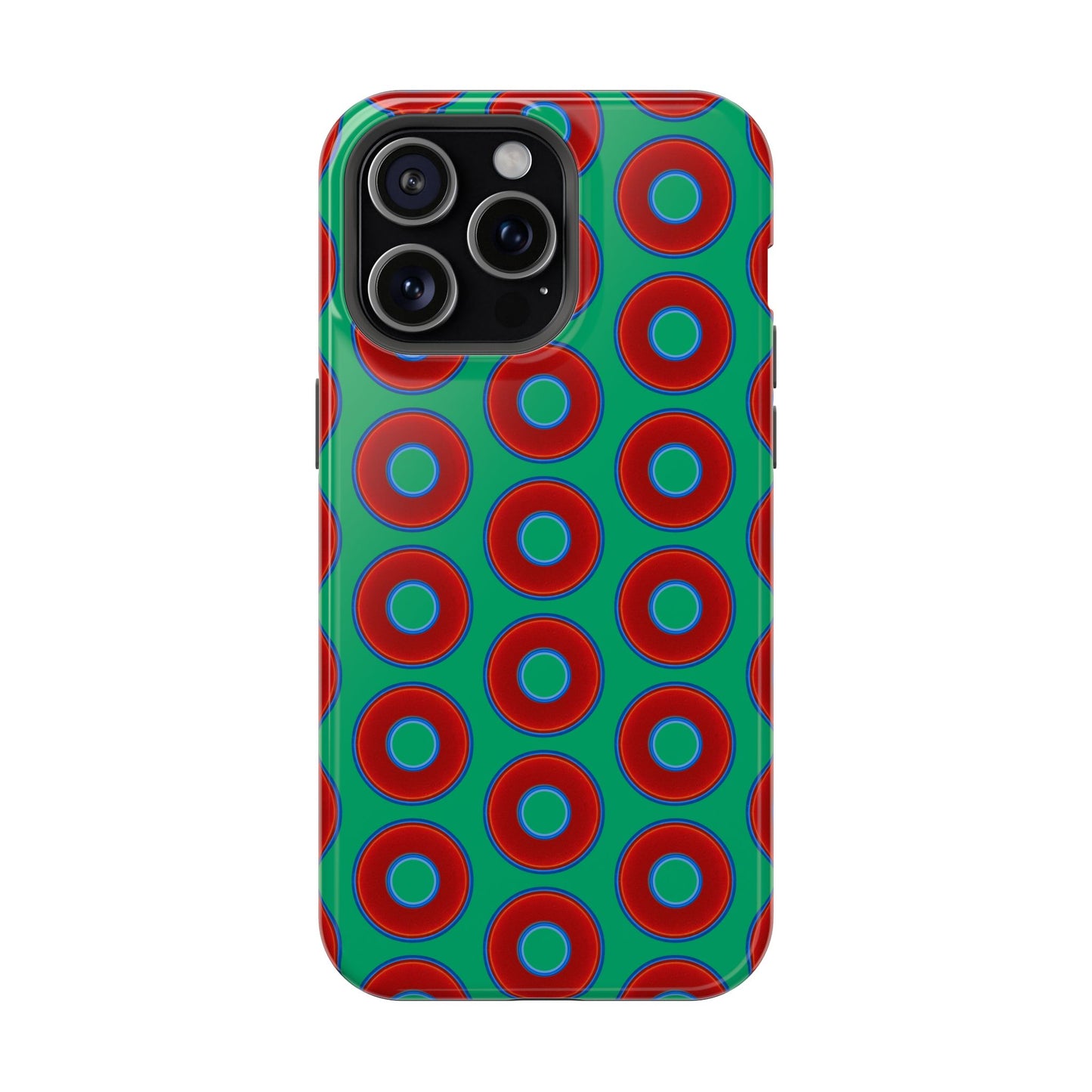 Impact-Resistant Lumpy Donut Case - red vivid donut print w/jade green background