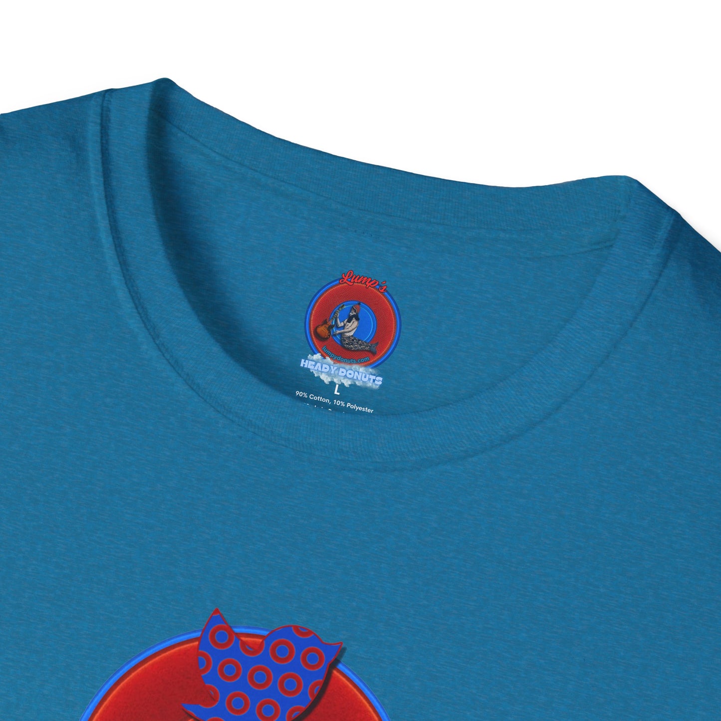 Classic Donut Tee - Unisex Soft-Style - "Phamous Mocking Donut" - vivid red/blue donut