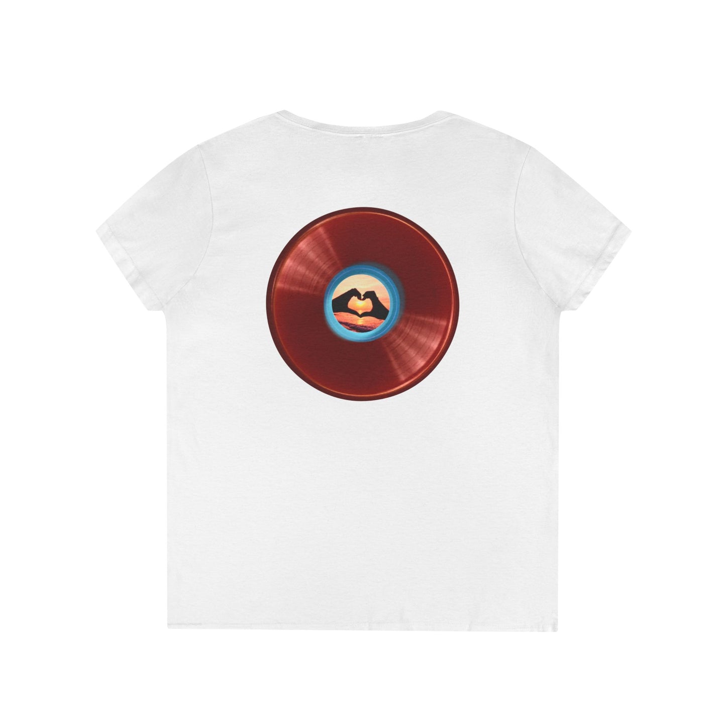 Women's Donut V-Neck Tee - "Waste of a Perfectly Good Donut" - variant 1 - vivid red record donut w/