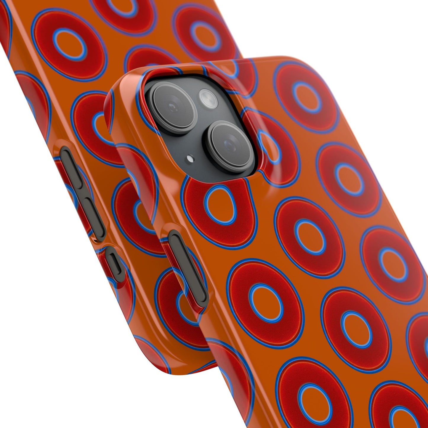 Lumpy Donut Snap Case - red vivid donut print w/dark orange background