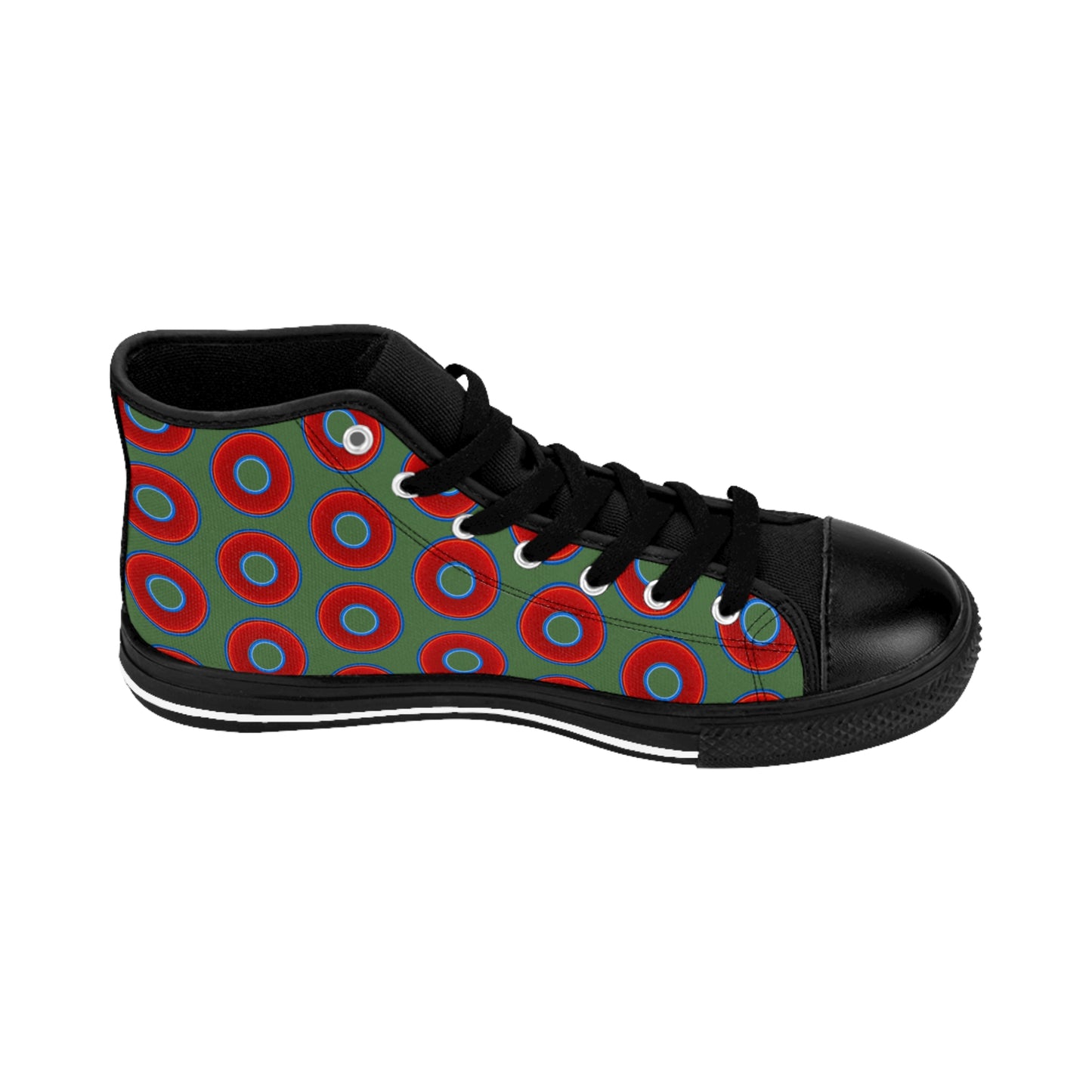 Cushiony Convectors - High Tops - red vivid donuts w/dark green background