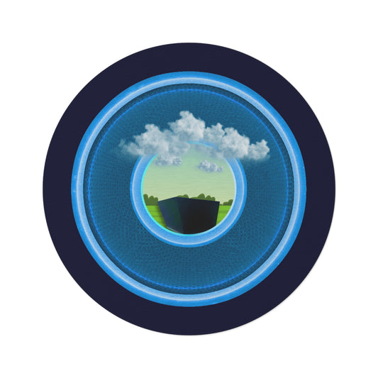 Round Room - 5 ft x 5 ft Lumpy Donut Rug - "Got Rhombus Rug?" - rustic blue/light blue donut w/dark navy background - variant 1