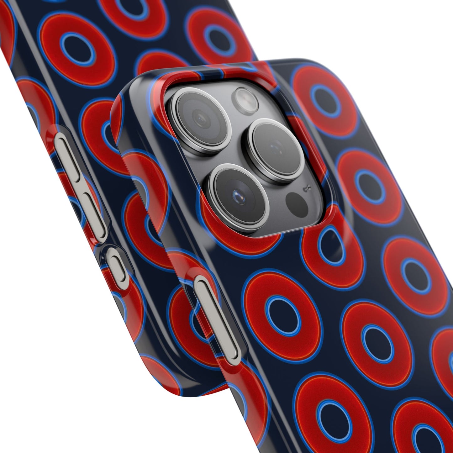 Lumpy Donut Snap Case - red vivid donut print w/midnight teal blue background