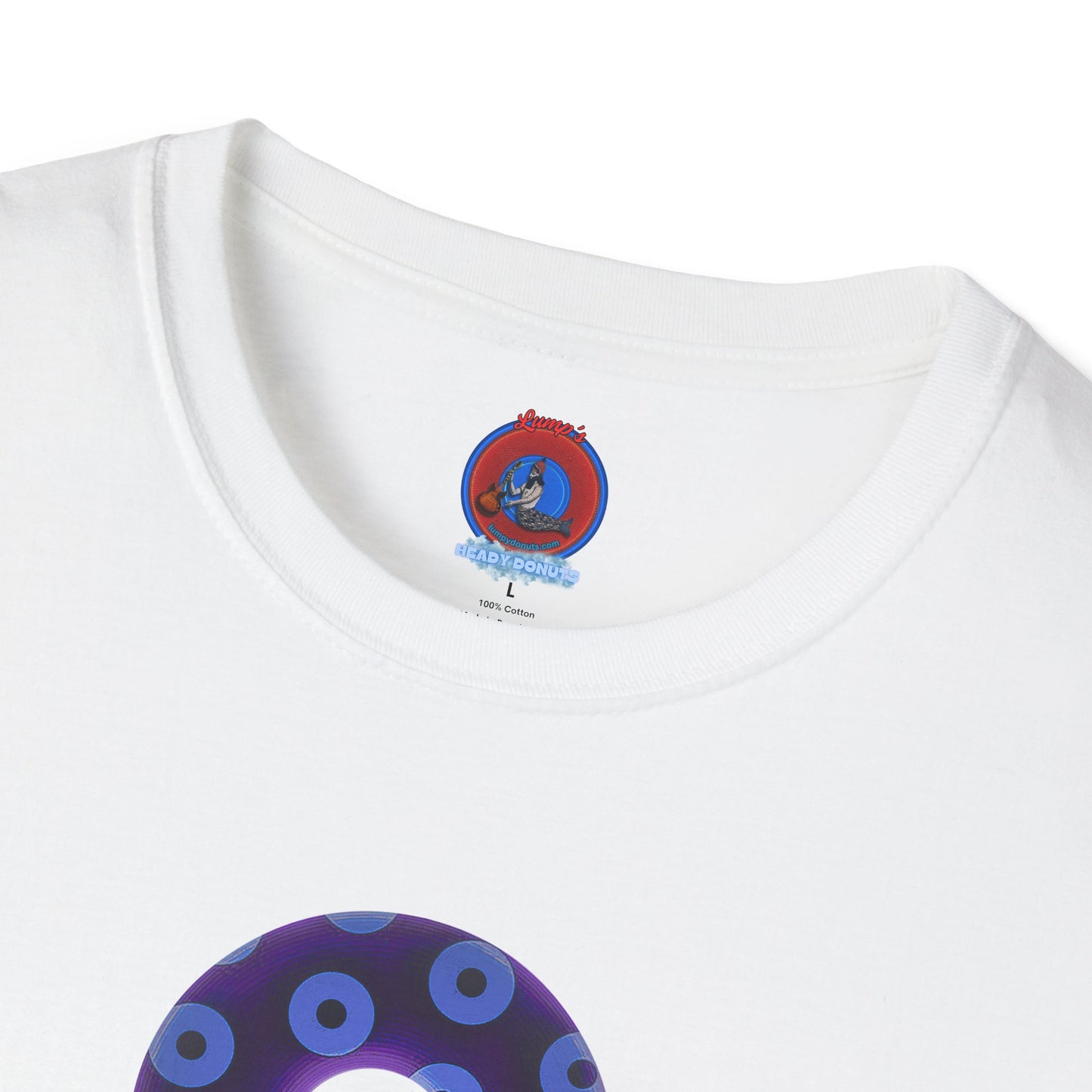 Plain Donuts/Unisex Soft-Style - "Plain Blimpy Paradoxical Donuts" - dark purple/Carolina blue donuts