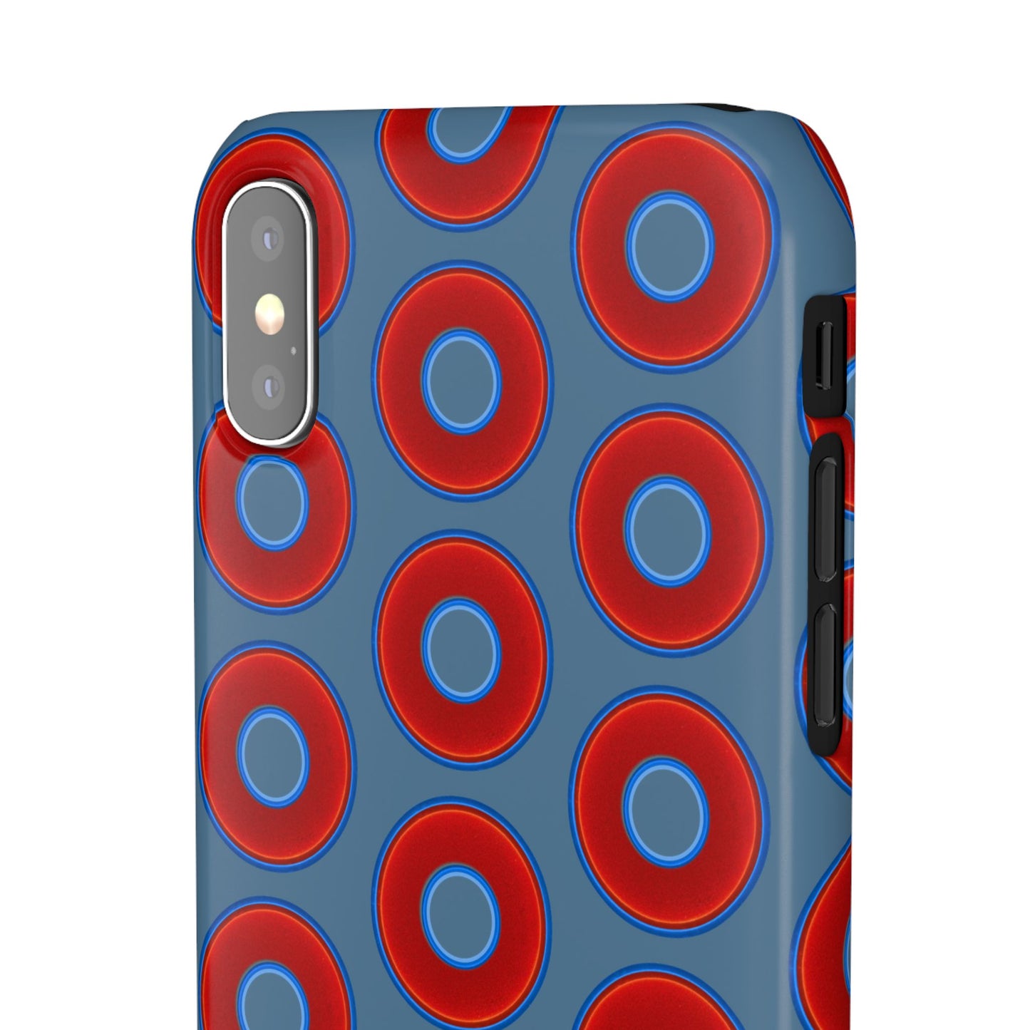 Lumpy Donut Snap Case - red vivid donut print w/steel blue background