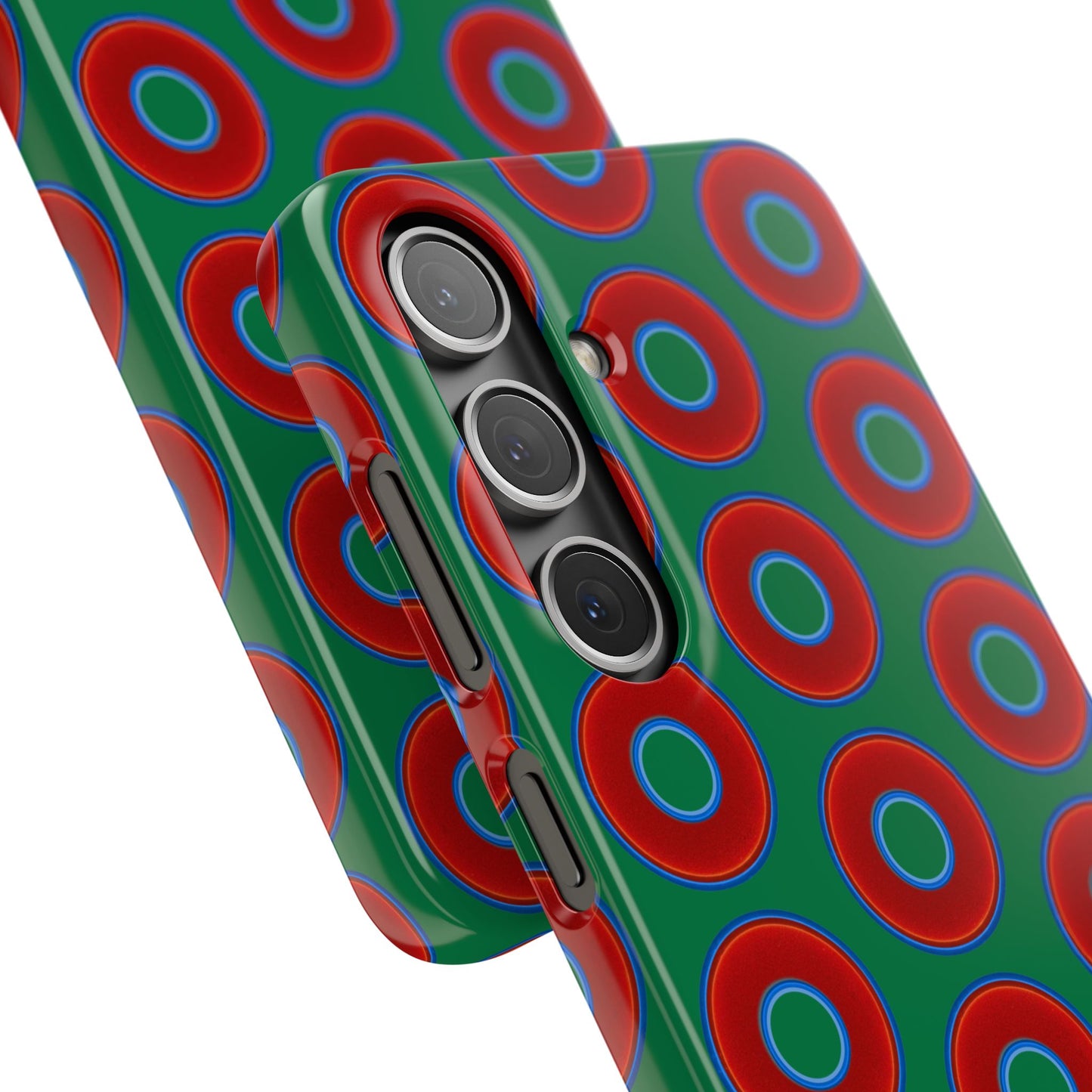 Lumpy Donut Snap Case - red vivid donut print w/green background